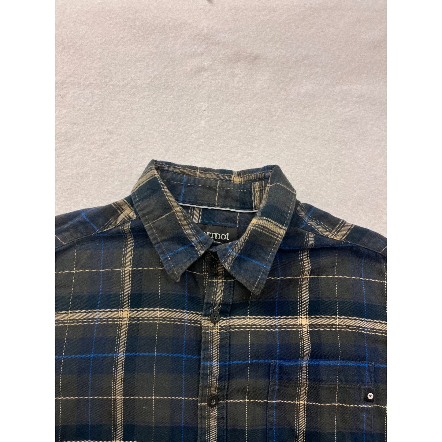 Marmot Mens XL Blue & Beige Plaid Organic Cotton Button-Up Shirt #6610