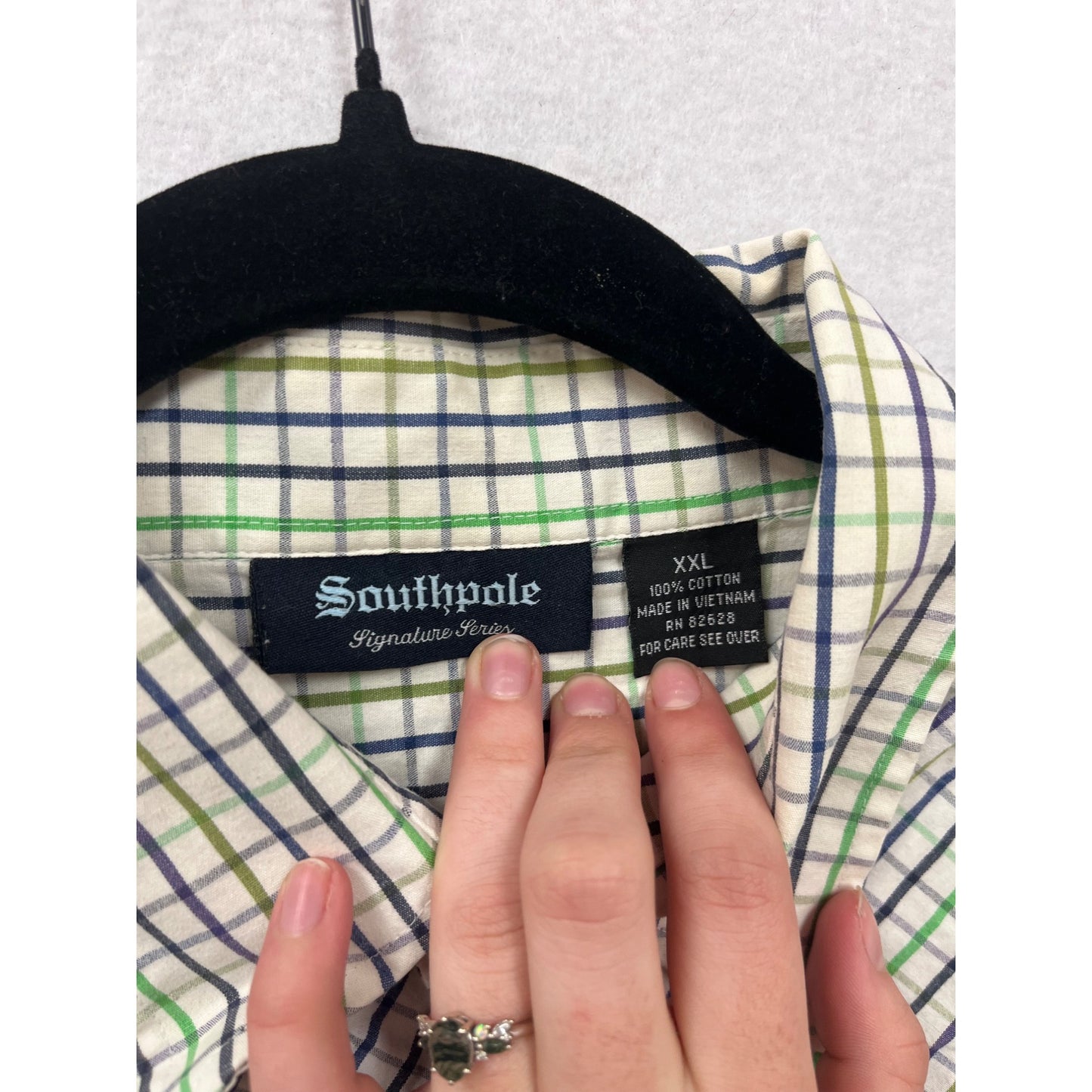 Mens Southpole Plaid Button-Up Shirt 2XL Green & Blue Checkered Long Sleeve #6915