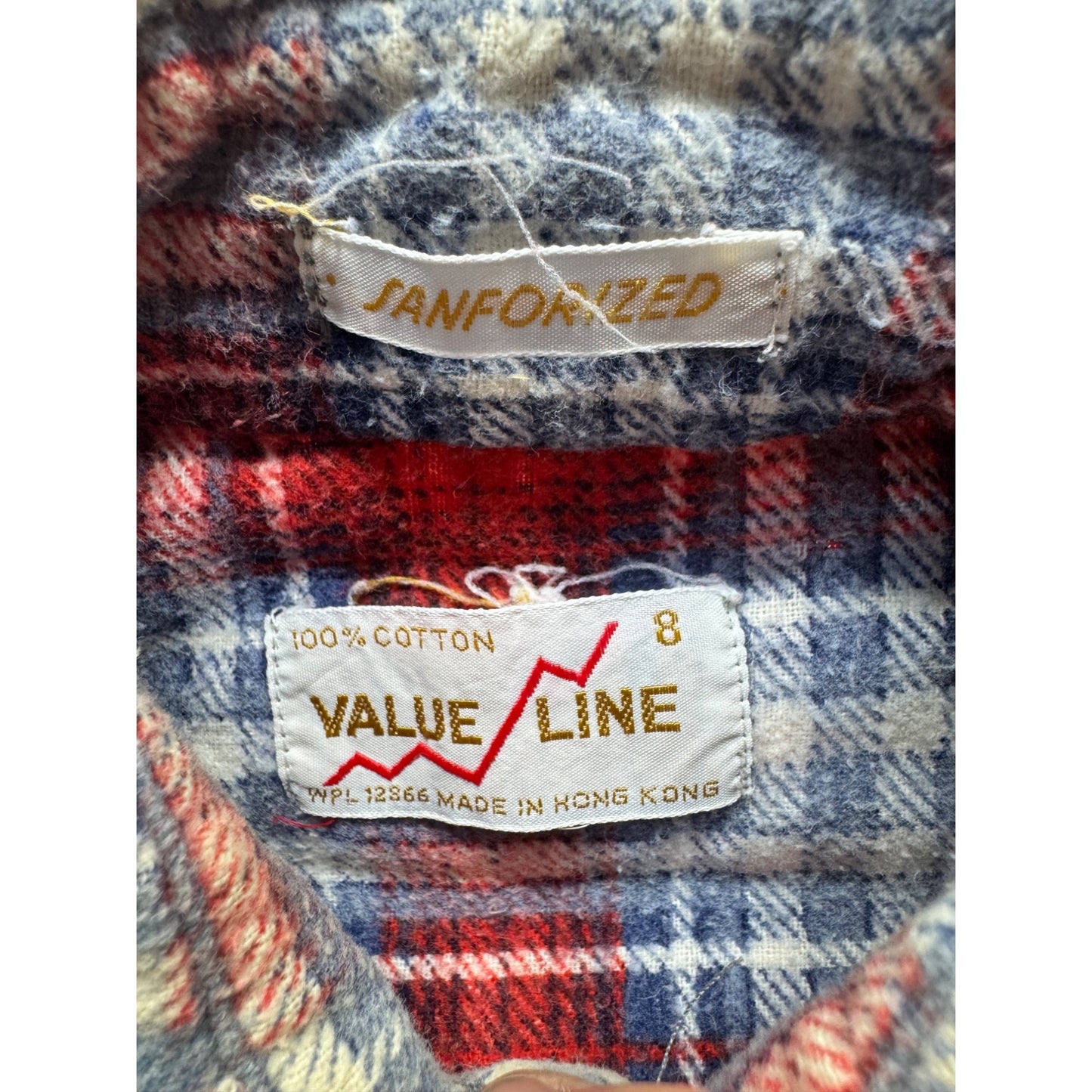 Vintage Value Line Boys Plaid Flannel Shirt Size 8 Red/Blue Cotton #7970