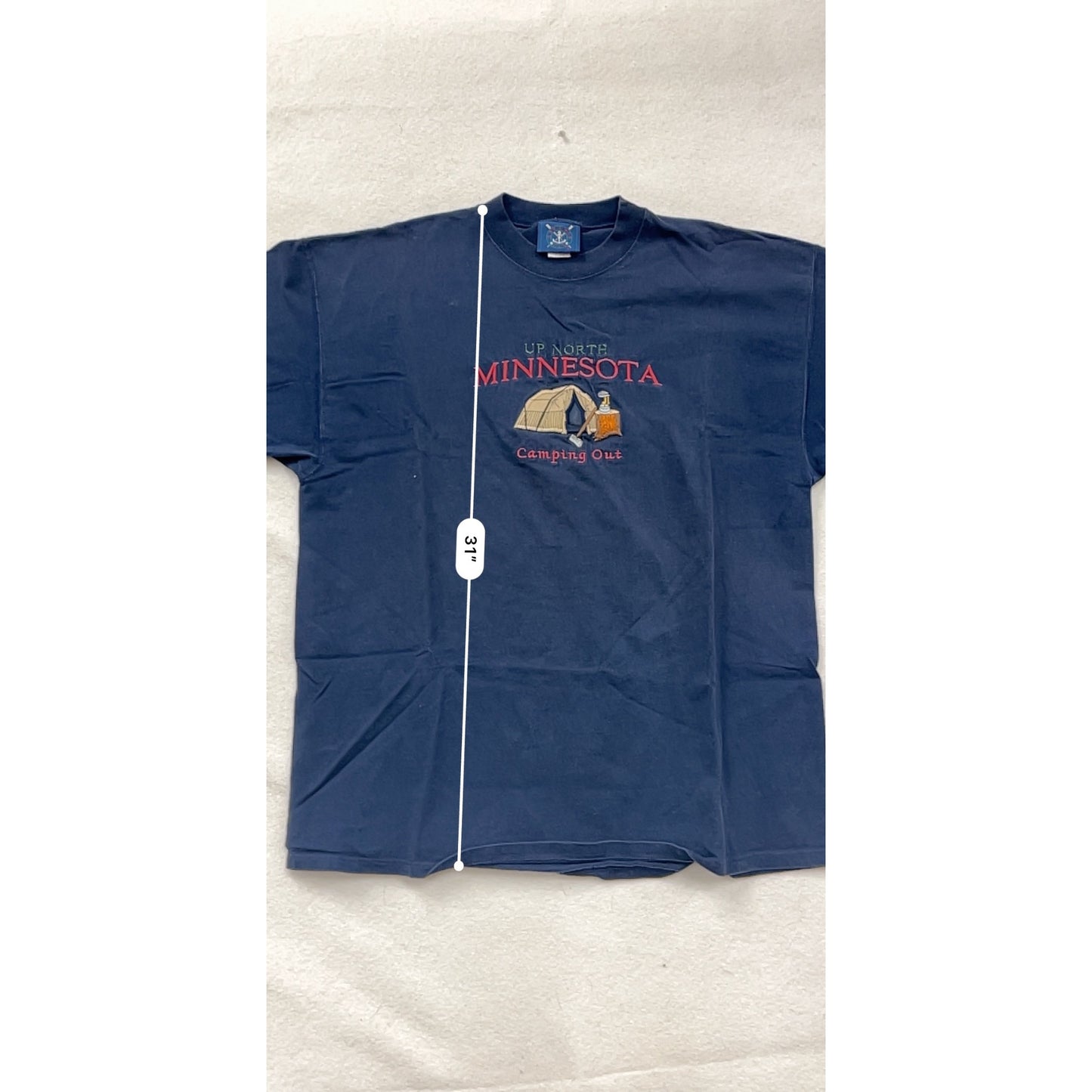 Vintage Oarsman Minnesota Camping Out Navy Blue T-Shirt Mens XL 8405