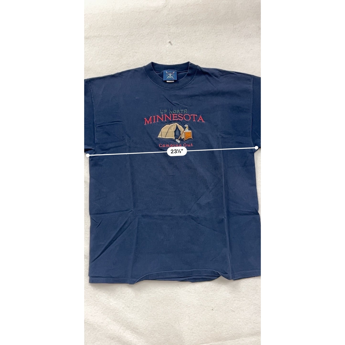 Vintage Oarsman Minnesota Camping Out Navy Blue T-Shirt Mens XL 8405