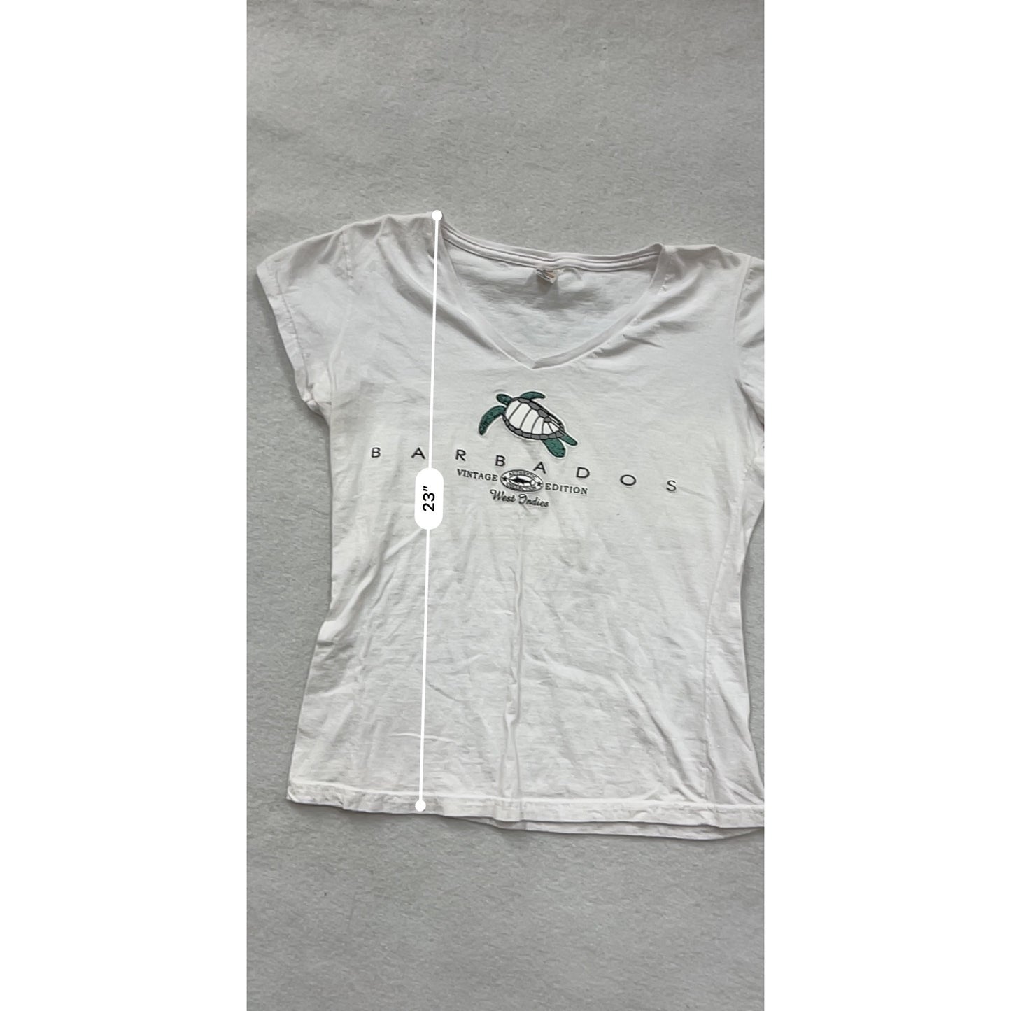Womens XL Barbados Vintage Edition T-Shirt White V-Neck Turtle Design 100% Cotton #6582