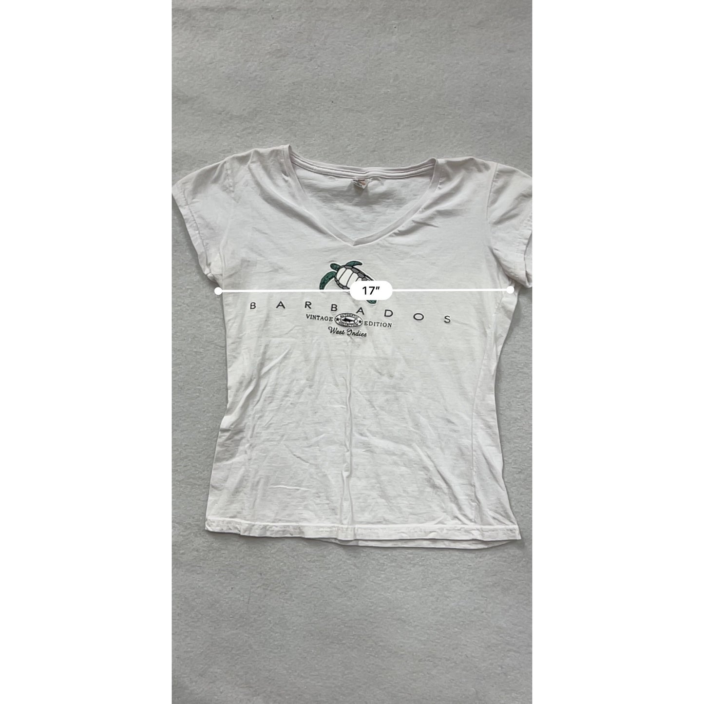 Womens XL Barbados Vintage Edition T-Shirt White V-Neck Turtle Design 100% Cotton #6582