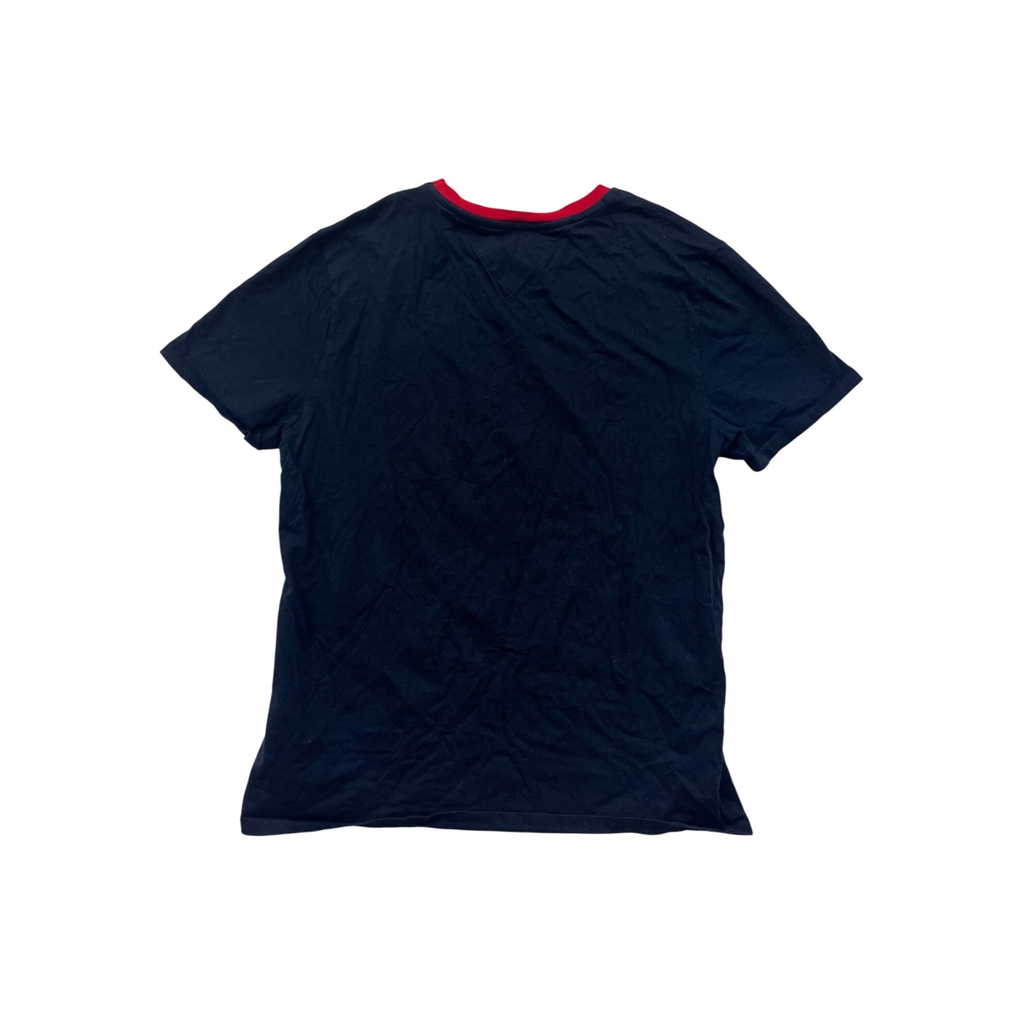 Tommy Hilfiger Mens Medium Navy T-Shirt With Red Collar Trim & Logo Embroidery #6816