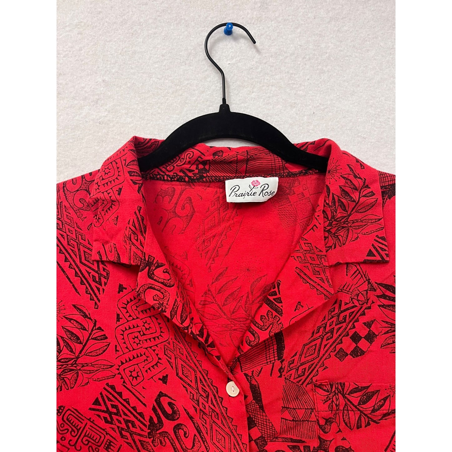 Men’s Vintage Prairie Rose Red Hawaiian Button-Up Shirt #2914