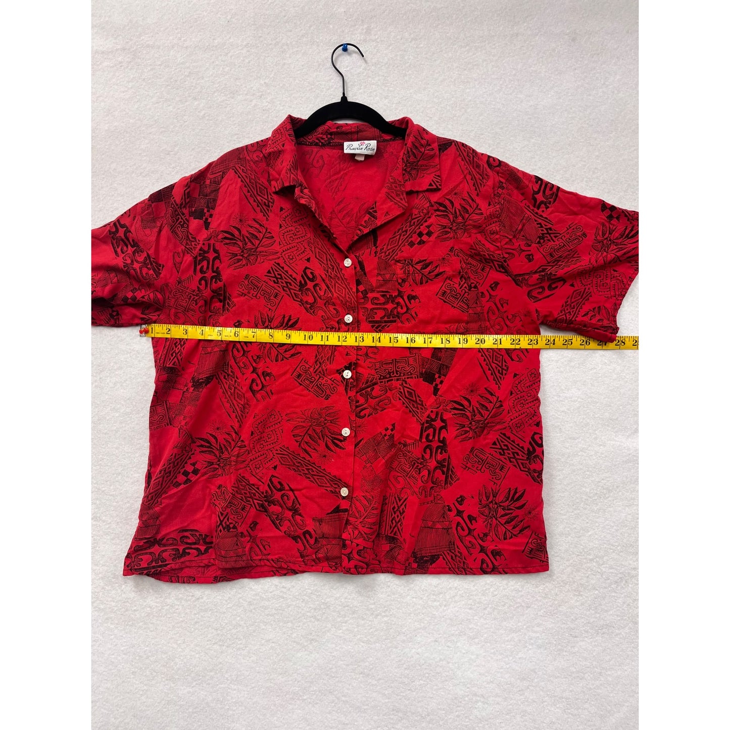 Men’s Vintage Prairie Rose Red Hawaiian Button-Up Shirt #2914