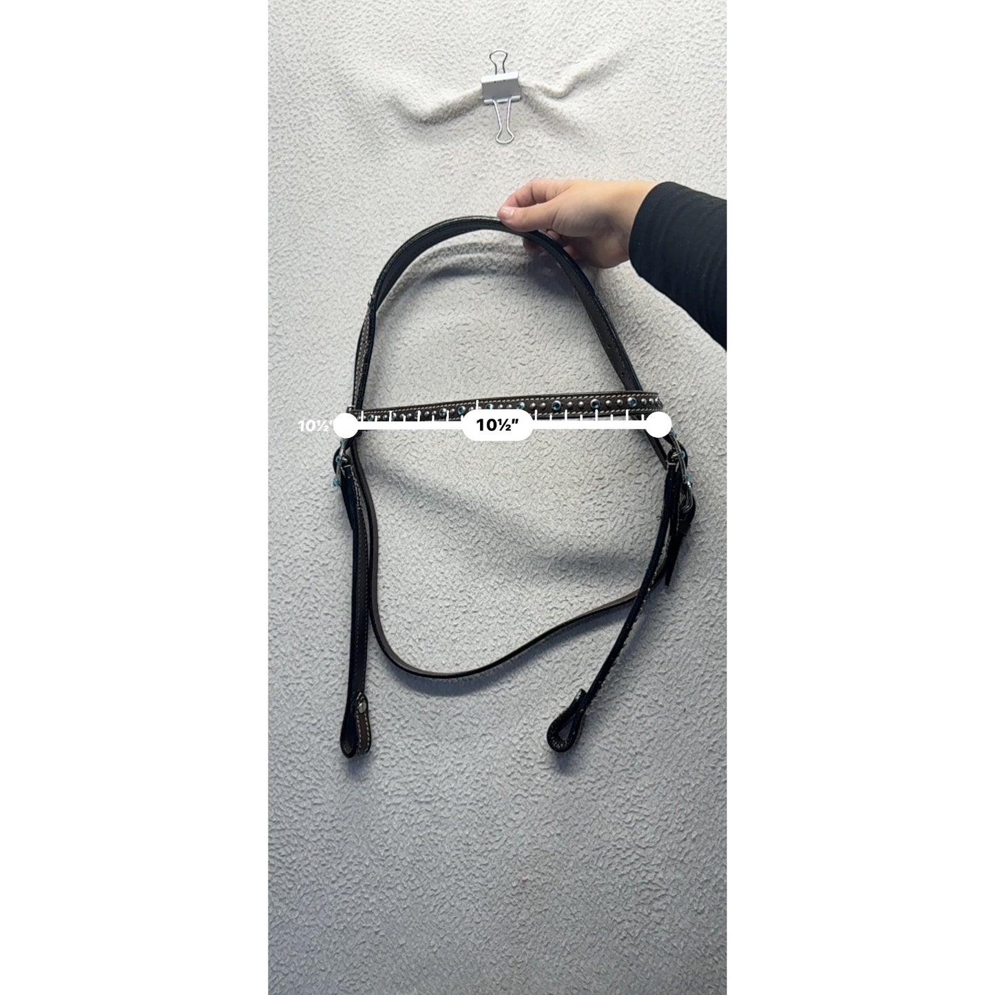 Brown Leather Horse Headstall With Turquoise Rhinestones & Silver Buckle #9889