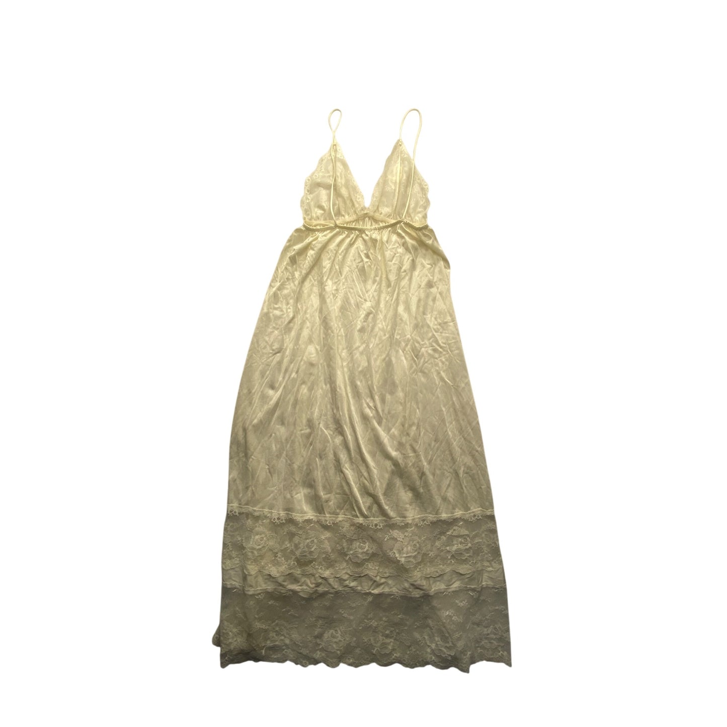 Vintage Miss Elaine Ivory Lace & Satin Nightgown Slip Dress #7212