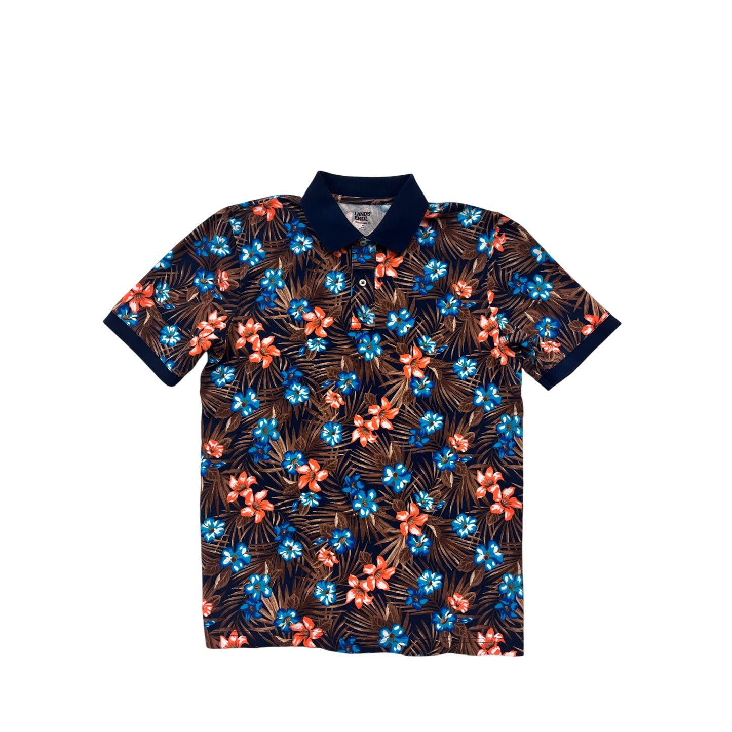 Mens Lands End Traditional Fit Floral Polo Shirt Medium #6948