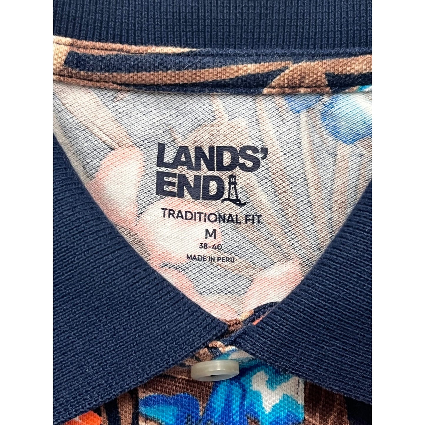 Mens Lands End Traditional Fit Floral Polo Shirt Medium #6948