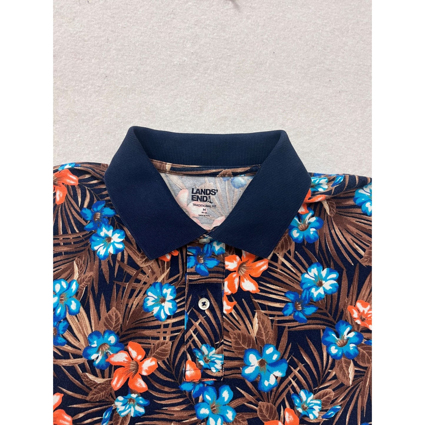 Mens Lands End Traditional Fit Floral Polo Shirt Medium #6948