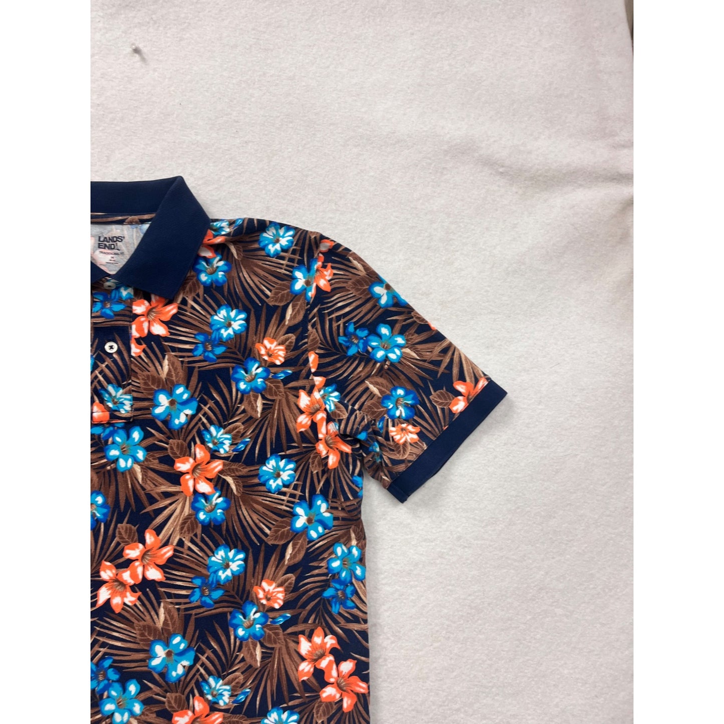 Mens Lands End Traditional Fit Floral Polo Shirt Medium #6948