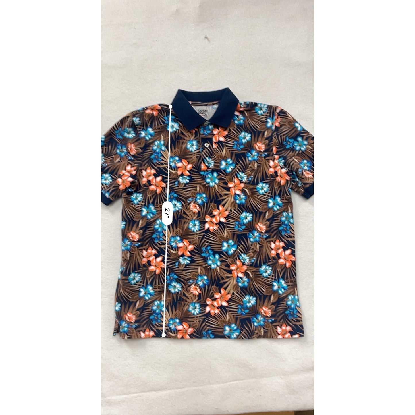 Mens Lands End Traditional Fit Floral Polo Shirt Medium #6948