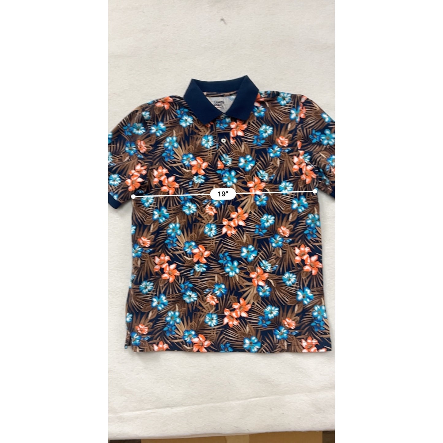 Mens Lands End Traditional Fit Floral Polo Shirt Medium #6948