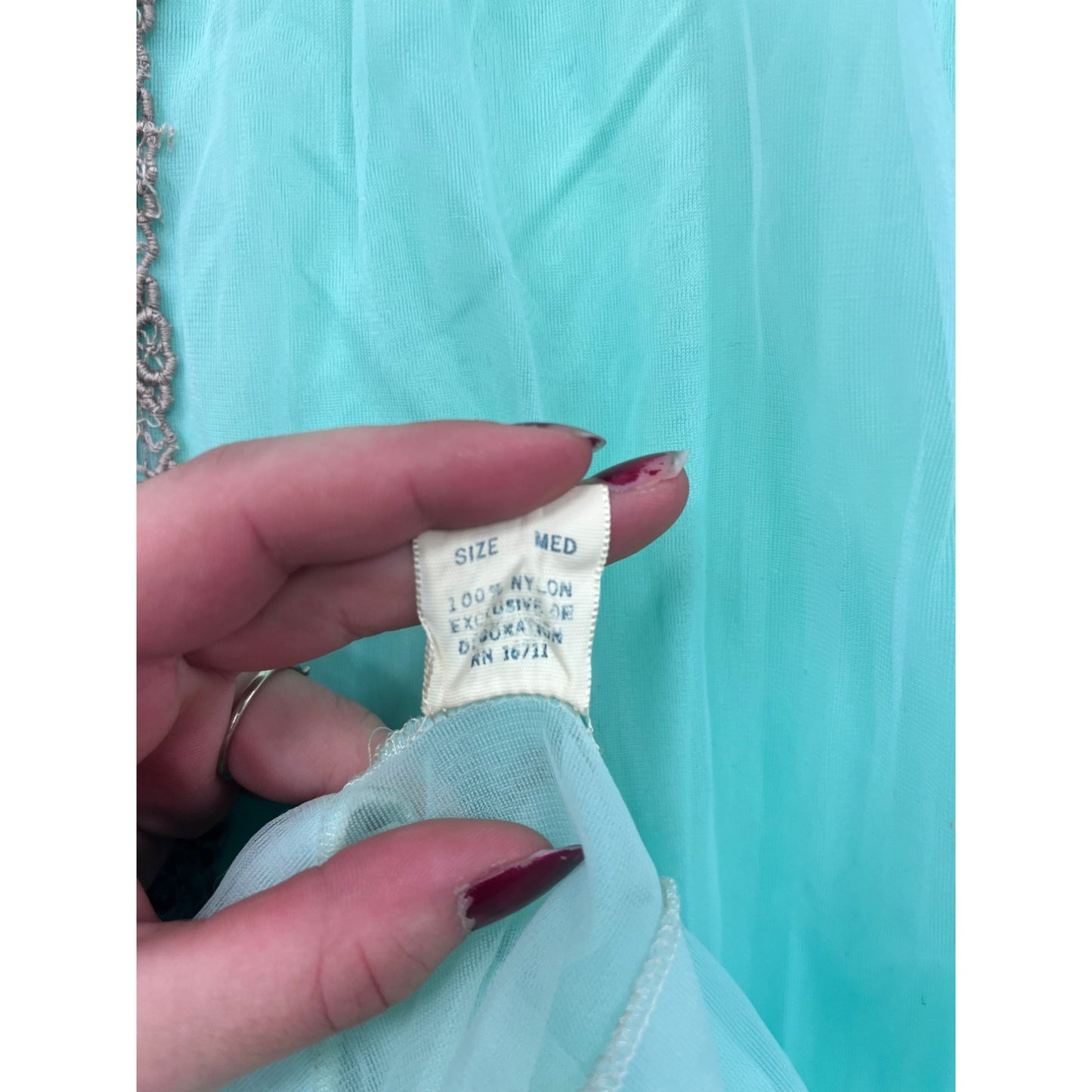 Vintage 80s Sheer Aqua Nightgown & Robe Set #6169