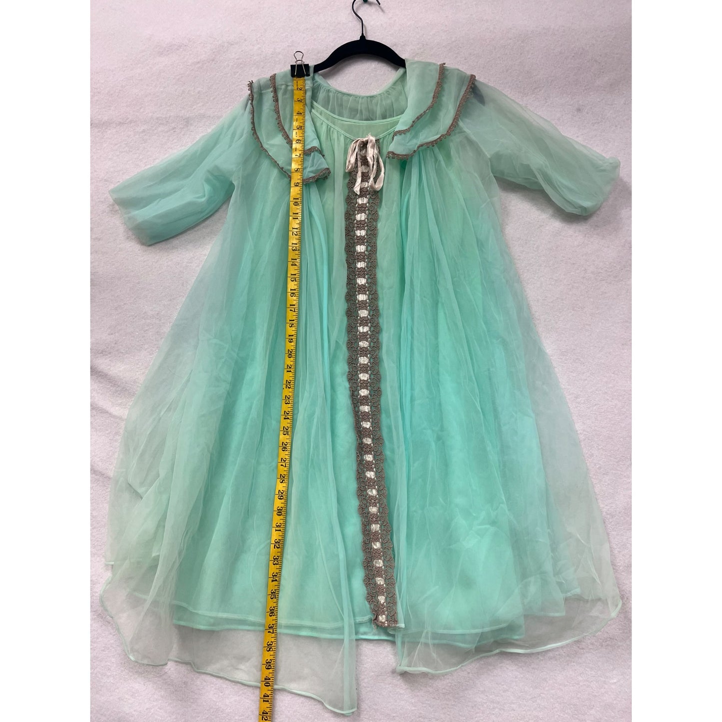 Vintage 80s Sheer Aqua Nightgown & Robe Set #6169