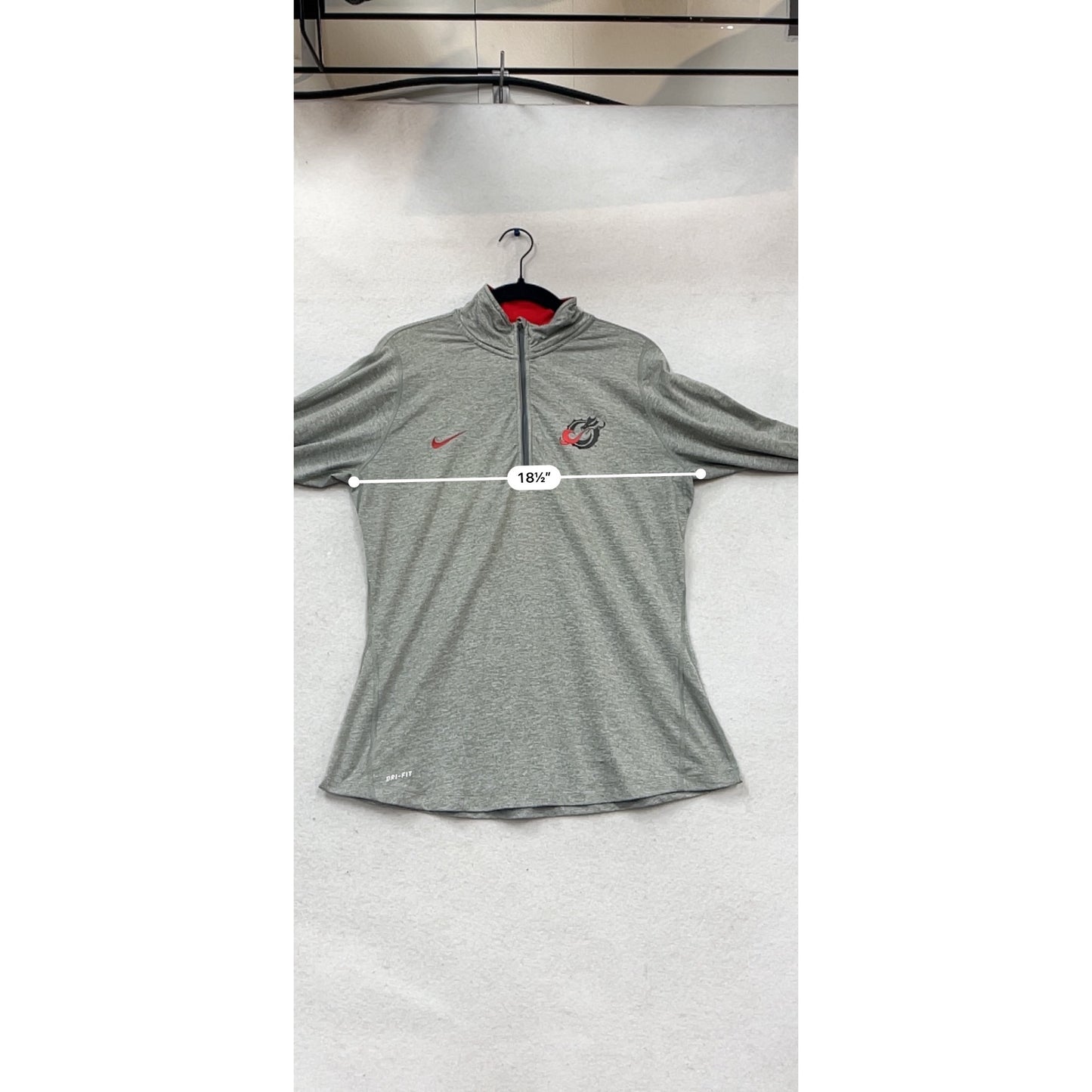 Nike Dri-Fit Gray & Red Quarter-Zip Pullover With Dragon Logo Size L #989A