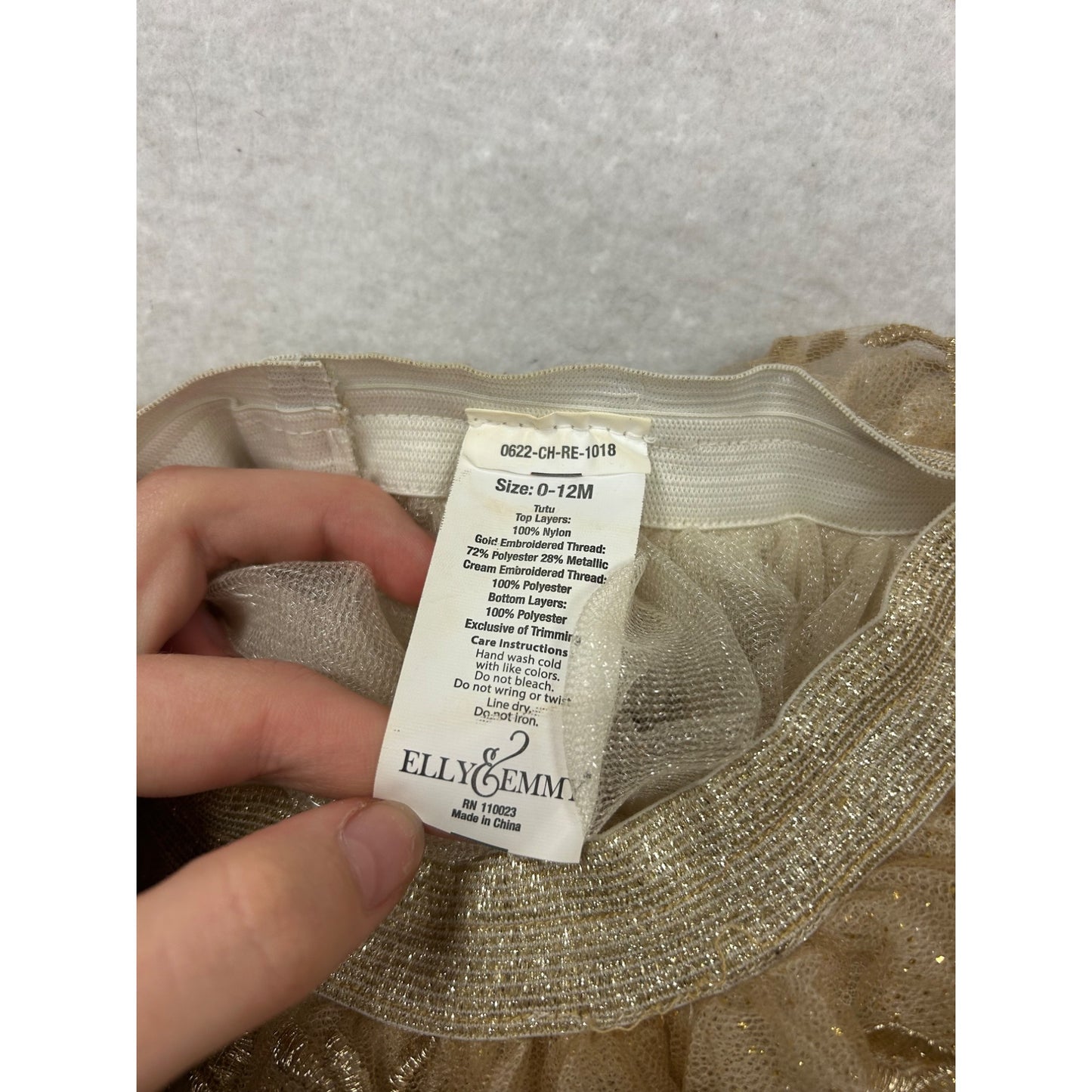 Gold & Ivory Elly & Emmy Baby Tutu Skirt Glittery Floral Embroidery Elastic Waist #264A