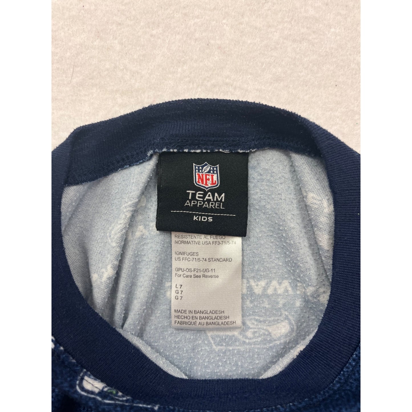 NFL Team Apparel Kids Seahawks Pajama Set Boys Size 7 Long Sleeve & Pants #6507
