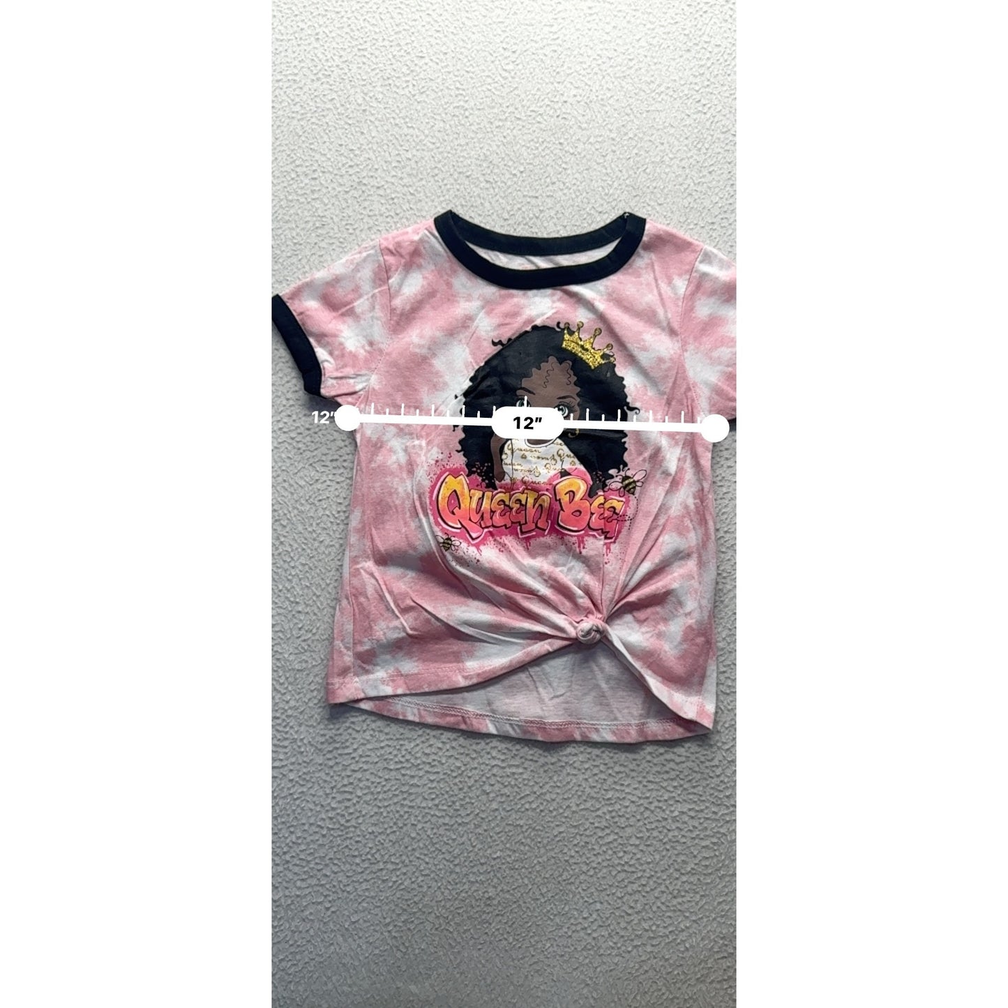 Pink Sparkle Queen Bee Tie-Dye Graphic Tee Knotted Hem Size 6X 100% Cotton #9337