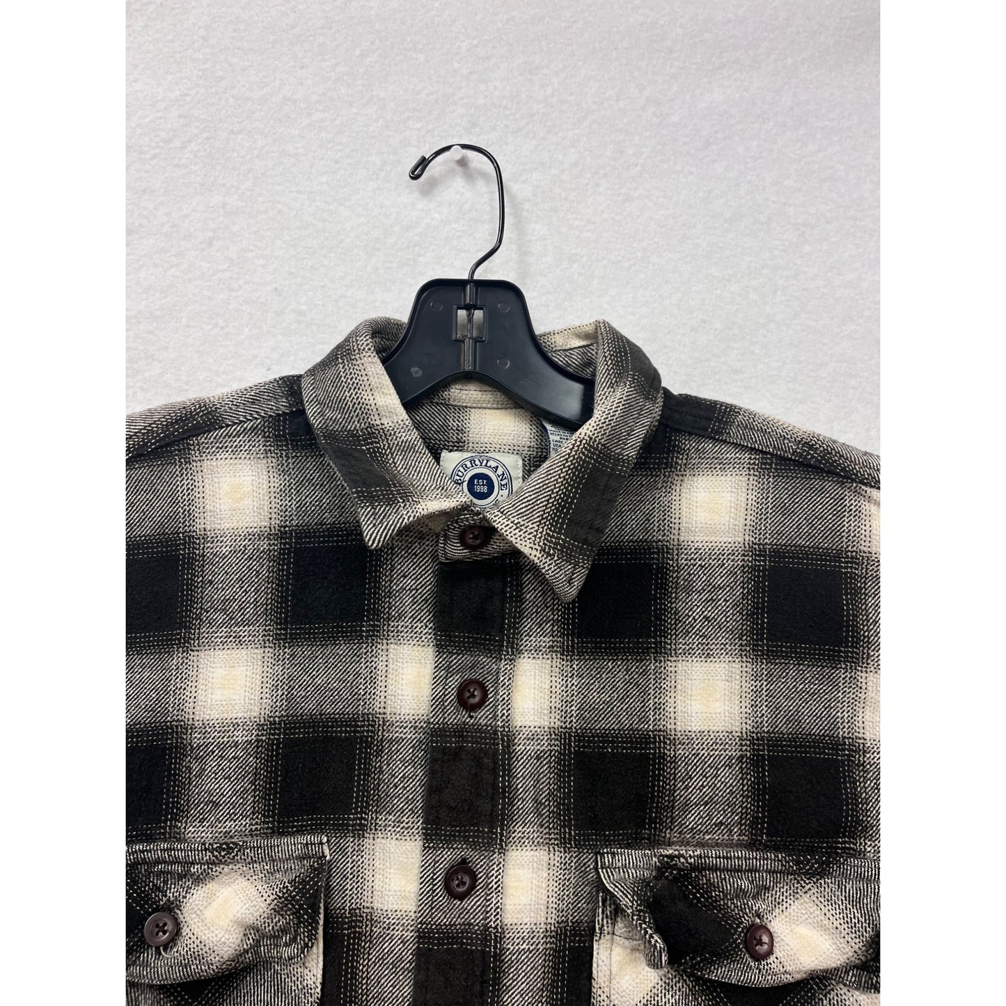 Mens Large Burrylane Black & Cream Plaid Flannel Button-Down Flannel #6527
