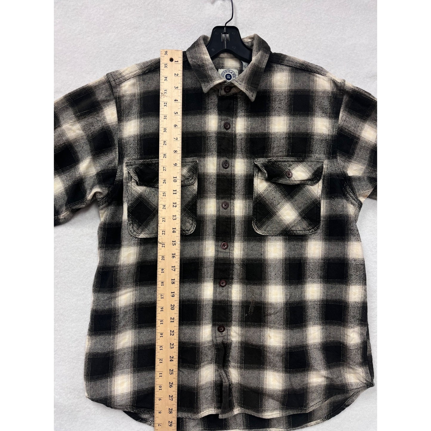 Mens Large Burrylane Black & Cream Plaid Flannel Button-Down Flannel #6527