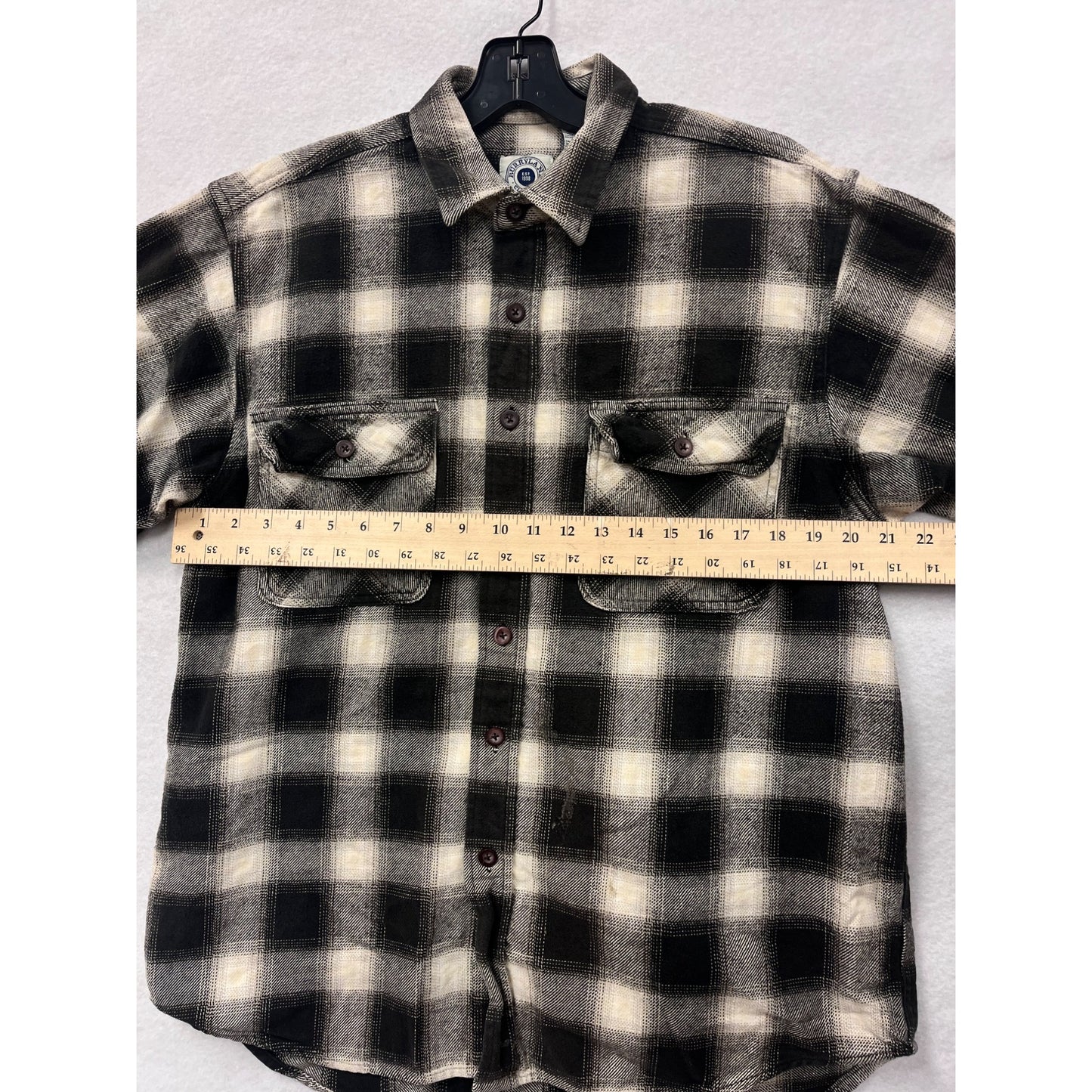 Mens Large Burrylane Black & Cream Plaid Flannel Button-Down Flannel #6527