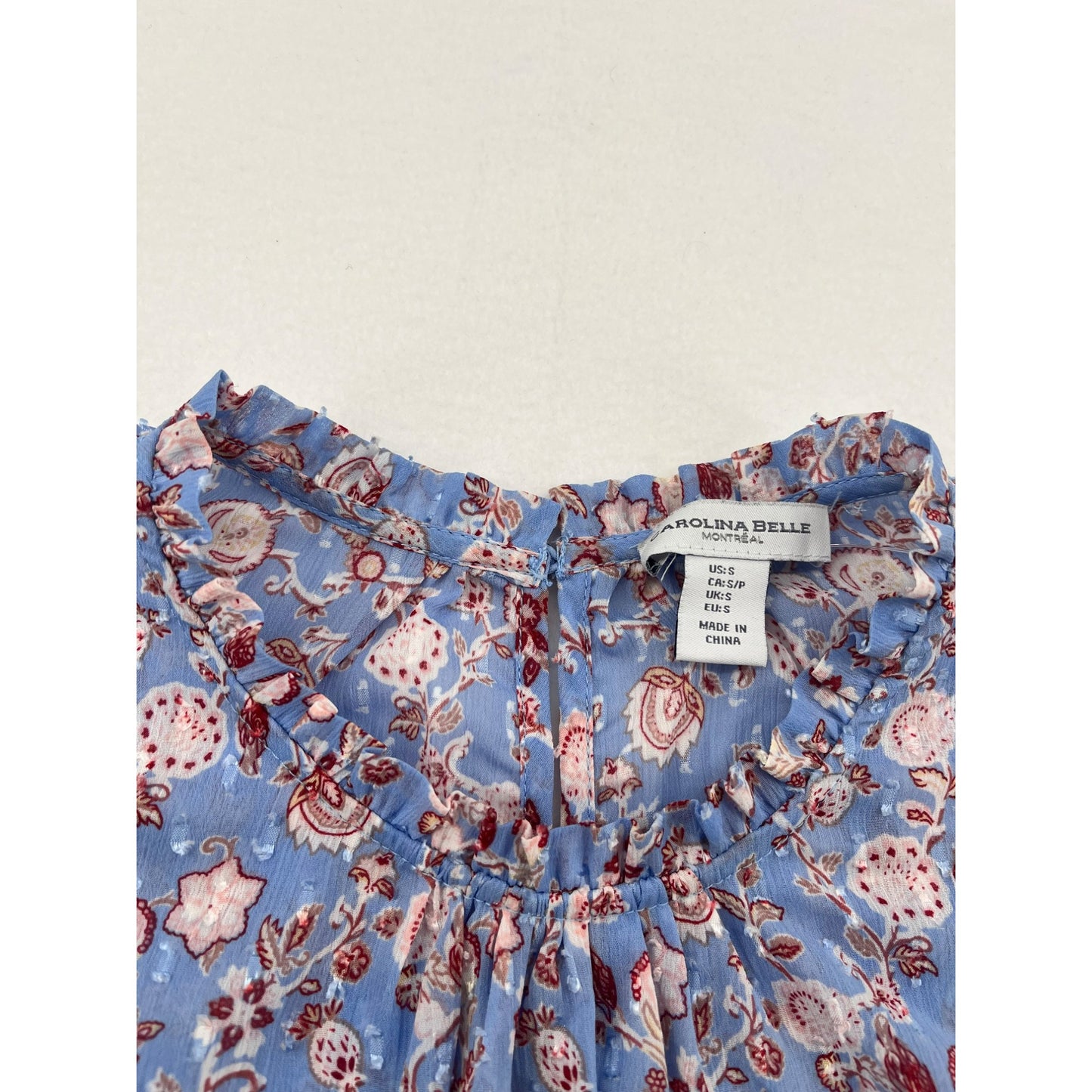 Carolina Belle Womens Floral Puff Sleeve Blouse Blue & Pink #6210