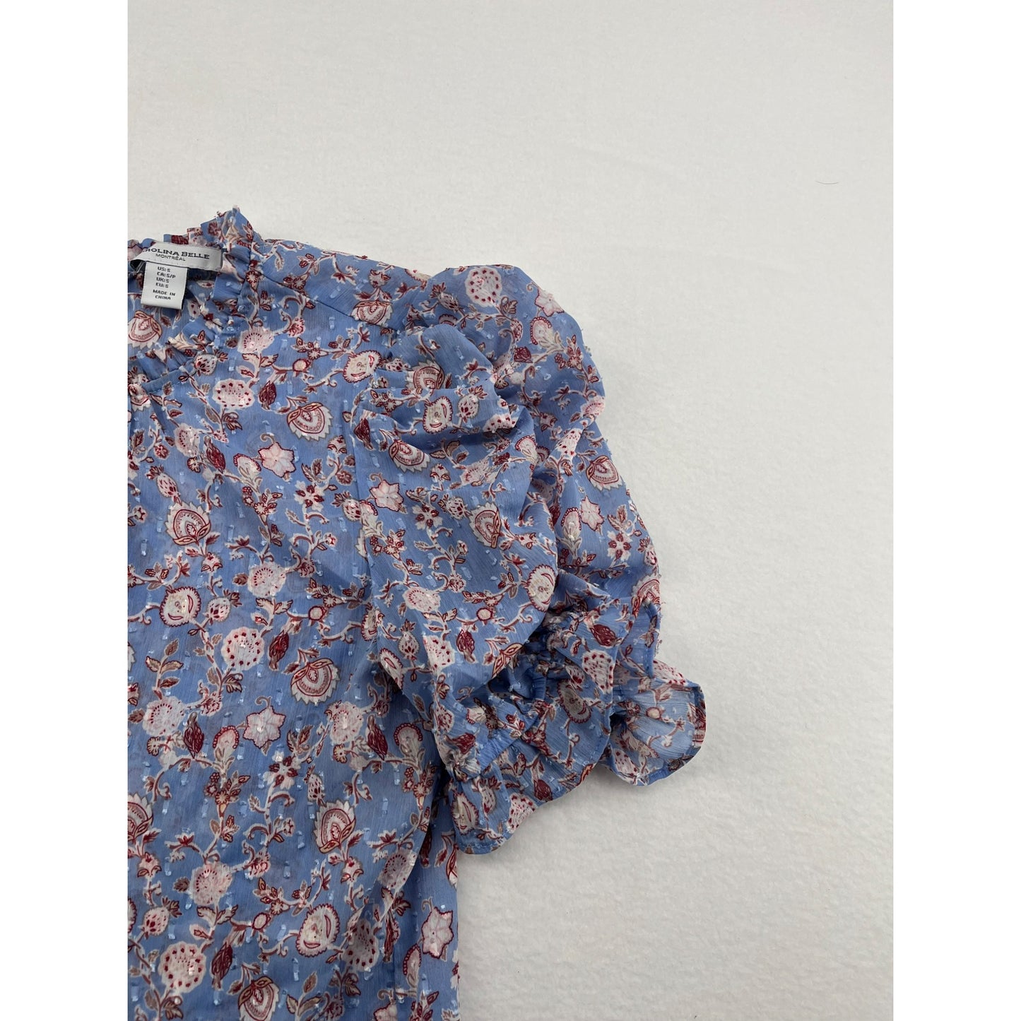 Carolina Belle Womens Floral Puff Sleeve Blouse Blue & Pink #6210