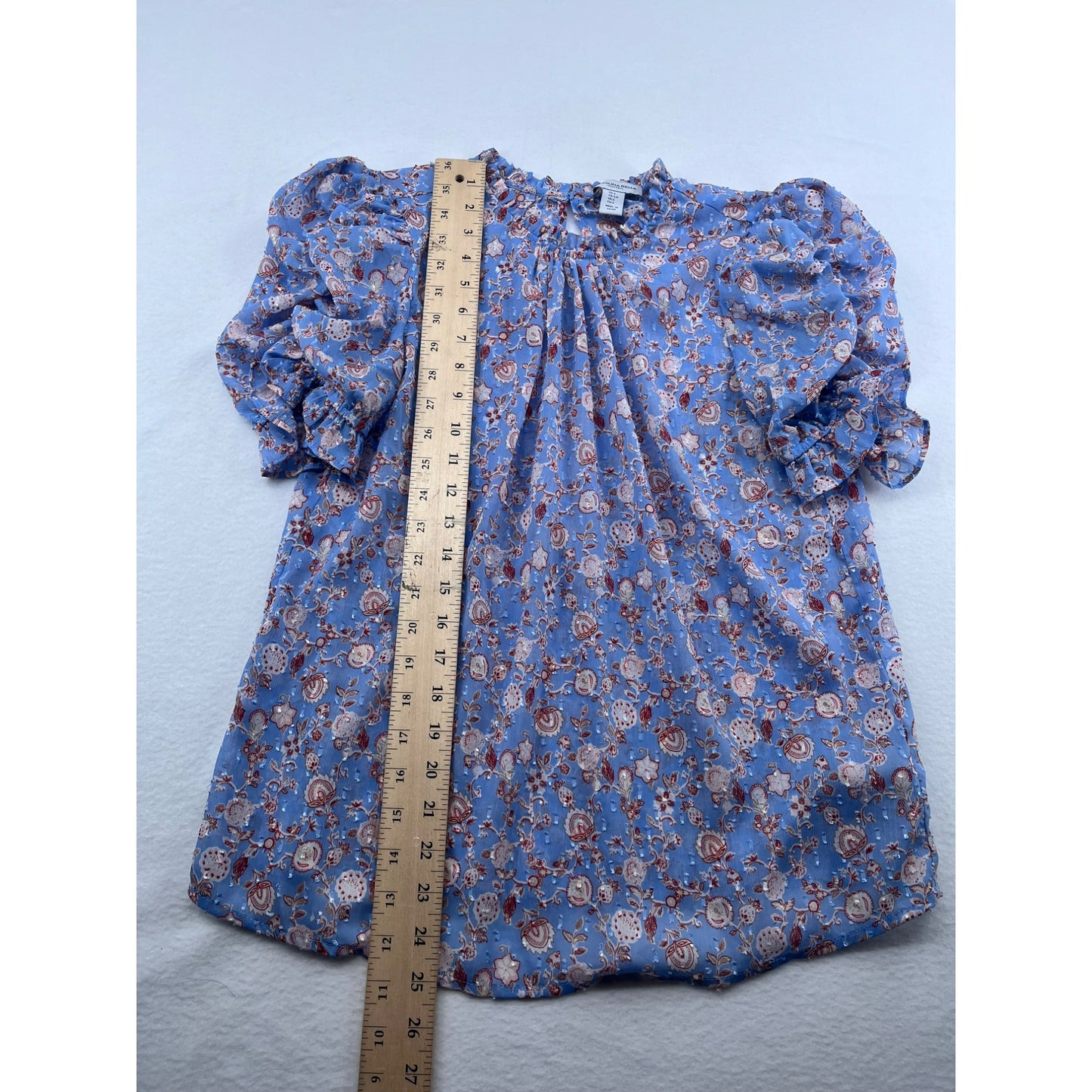 Carolina Belle Womens Floral Puff Sleeve Blouse Blue & Pink #6210