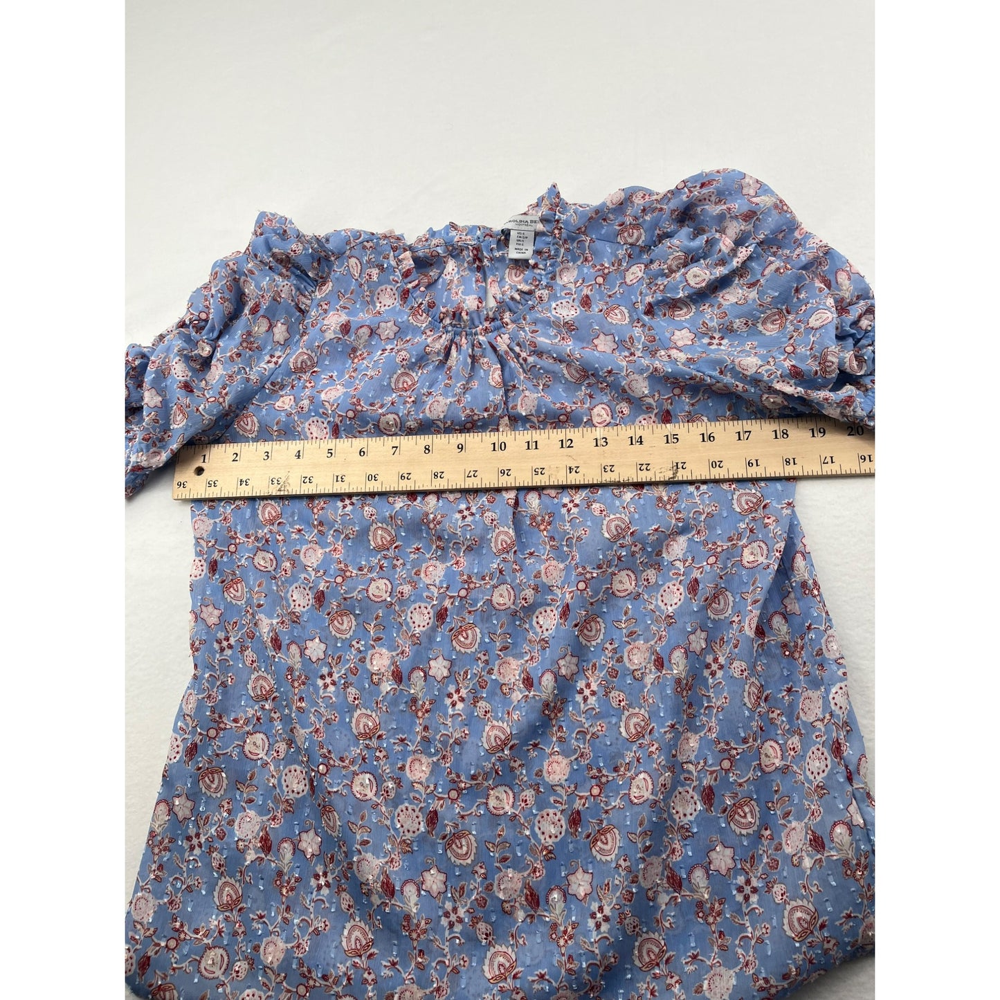 Carolina Belle Womens Floral Puff Sleeve Blouse Blue & Pink #6210