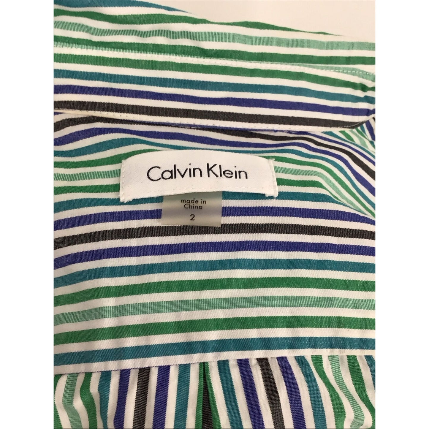 CALVIN KLEIN green blue pinstripe cotton shirt dress tie