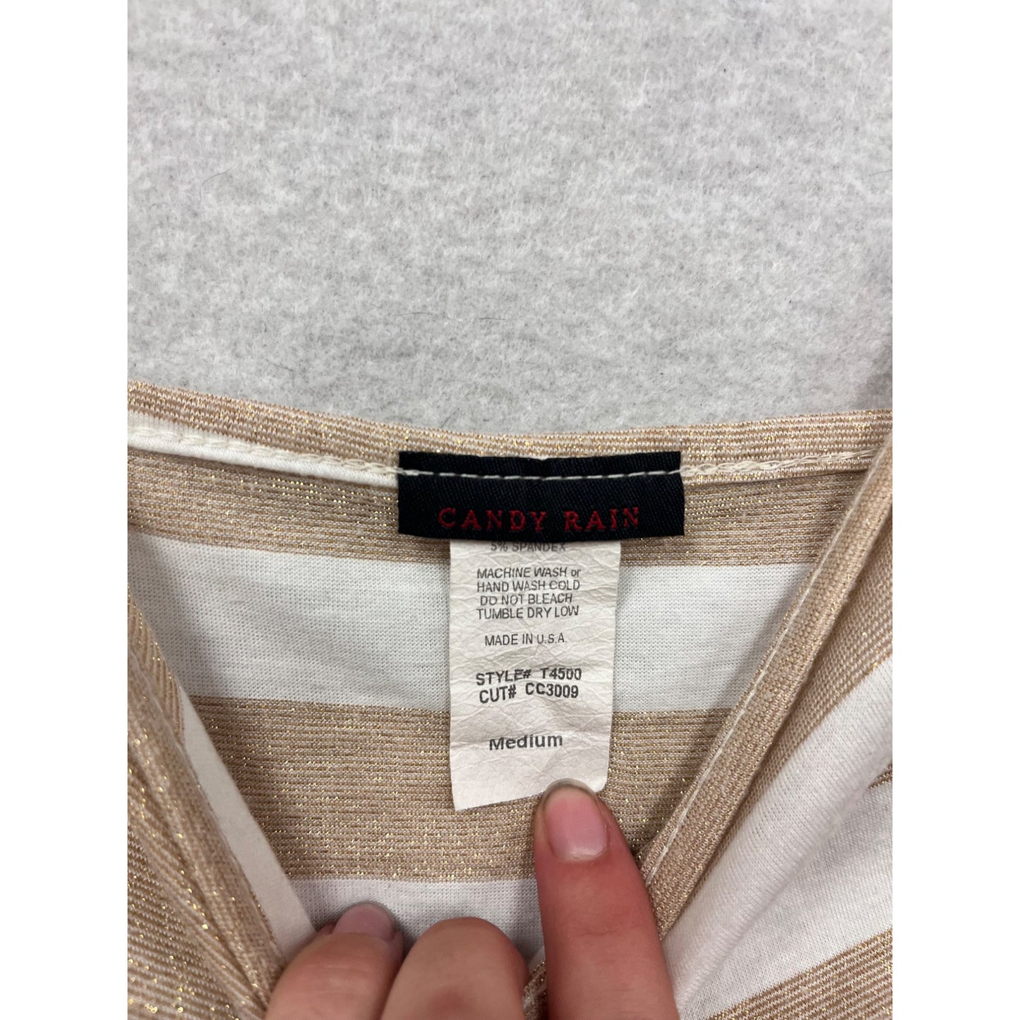 Gold & White Striped Cami Top Medium By Candy Rain #810A