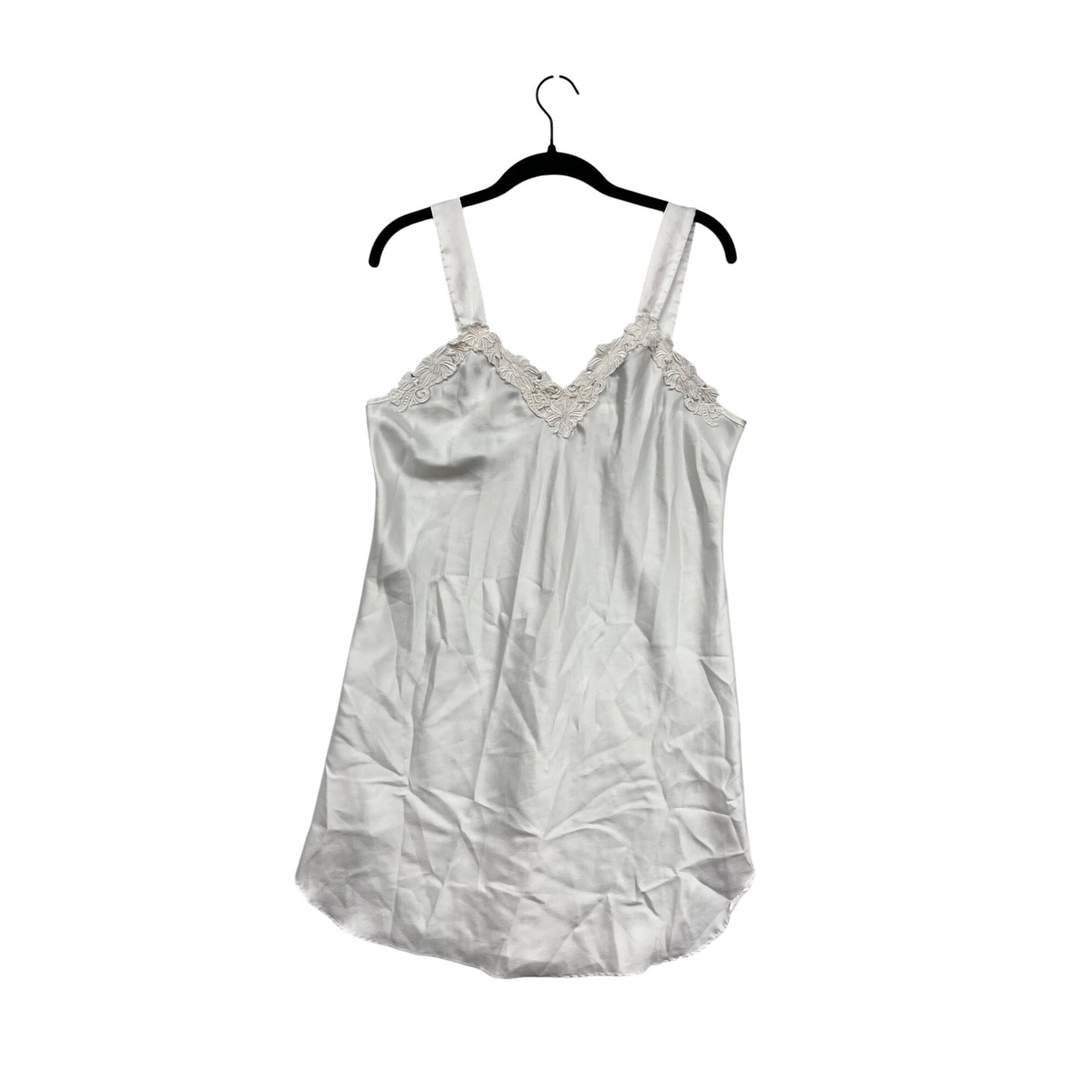 Vintage White Lace Trim Womens Slip Dress Medium #8263