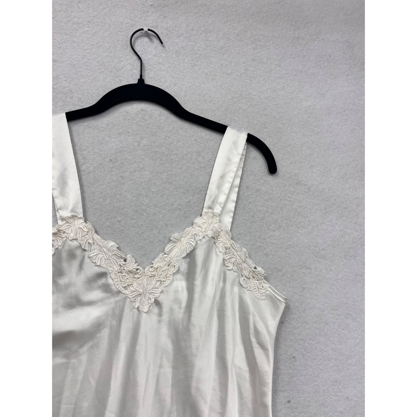 Vintage White Lace Trim Womens Slip Dress Medium #8263