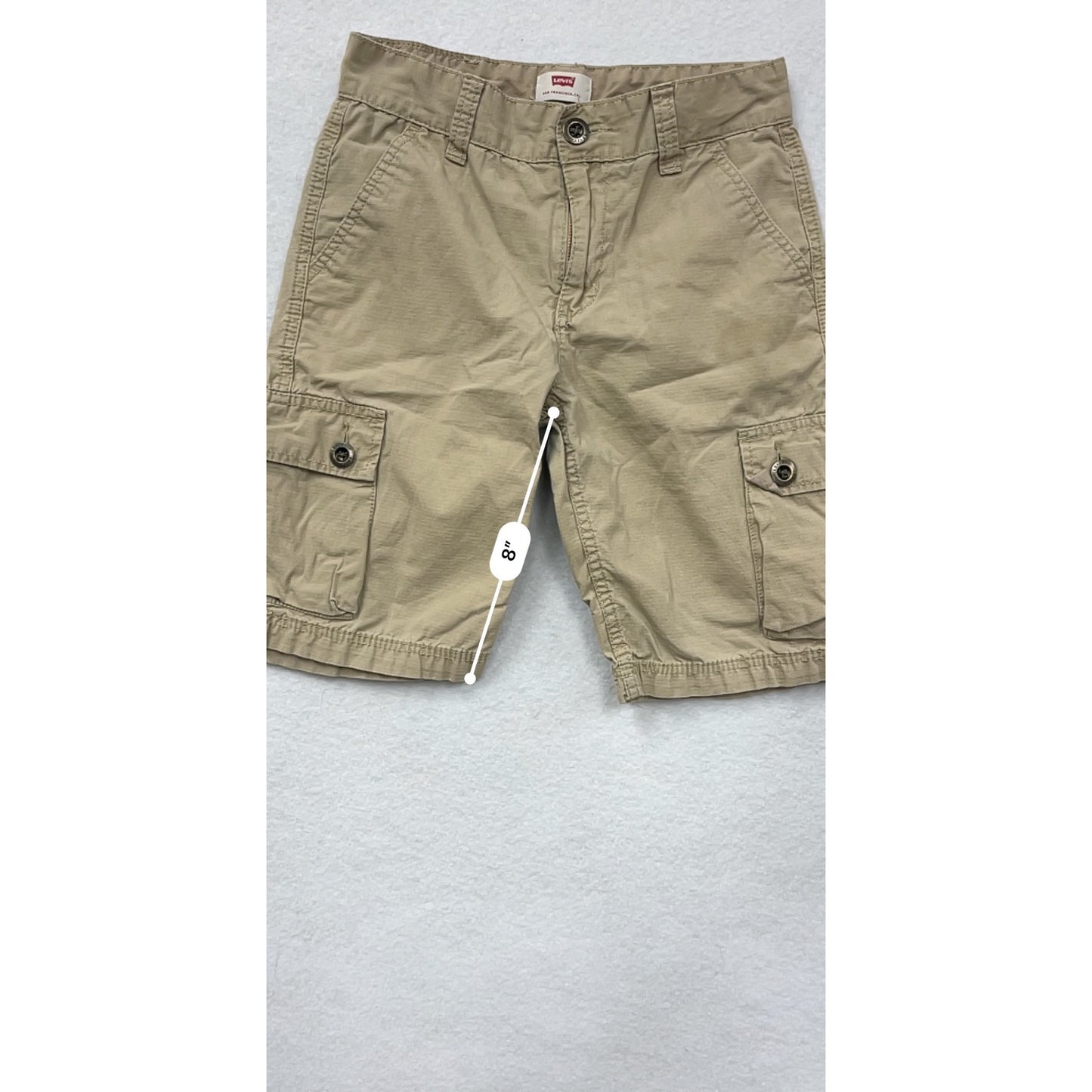 Levis Boys Tan Cargo Shorts 10 Reg 100% Cotton Casual Style With Button & Pocket Details #6694