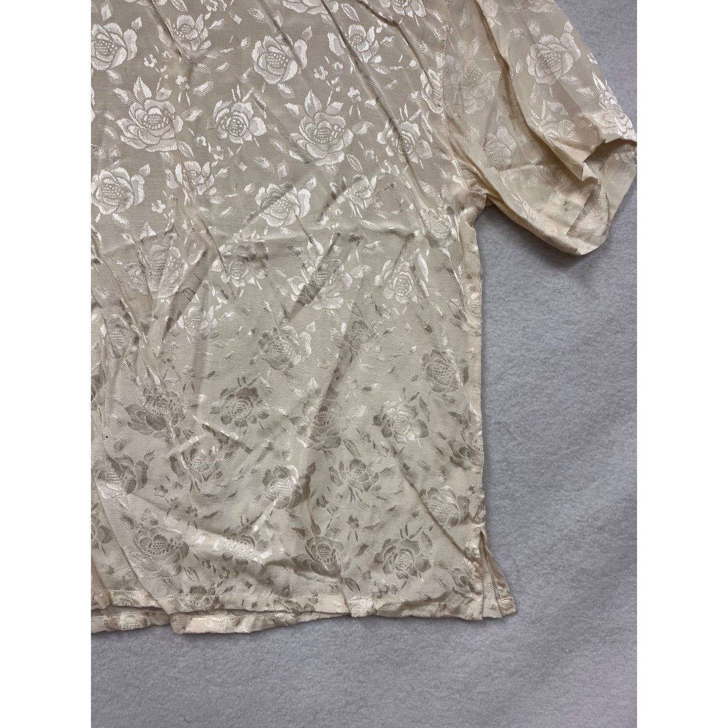 Vintage 80s Red Hot Floral Jacquard Cream Blouse Womens M #8016