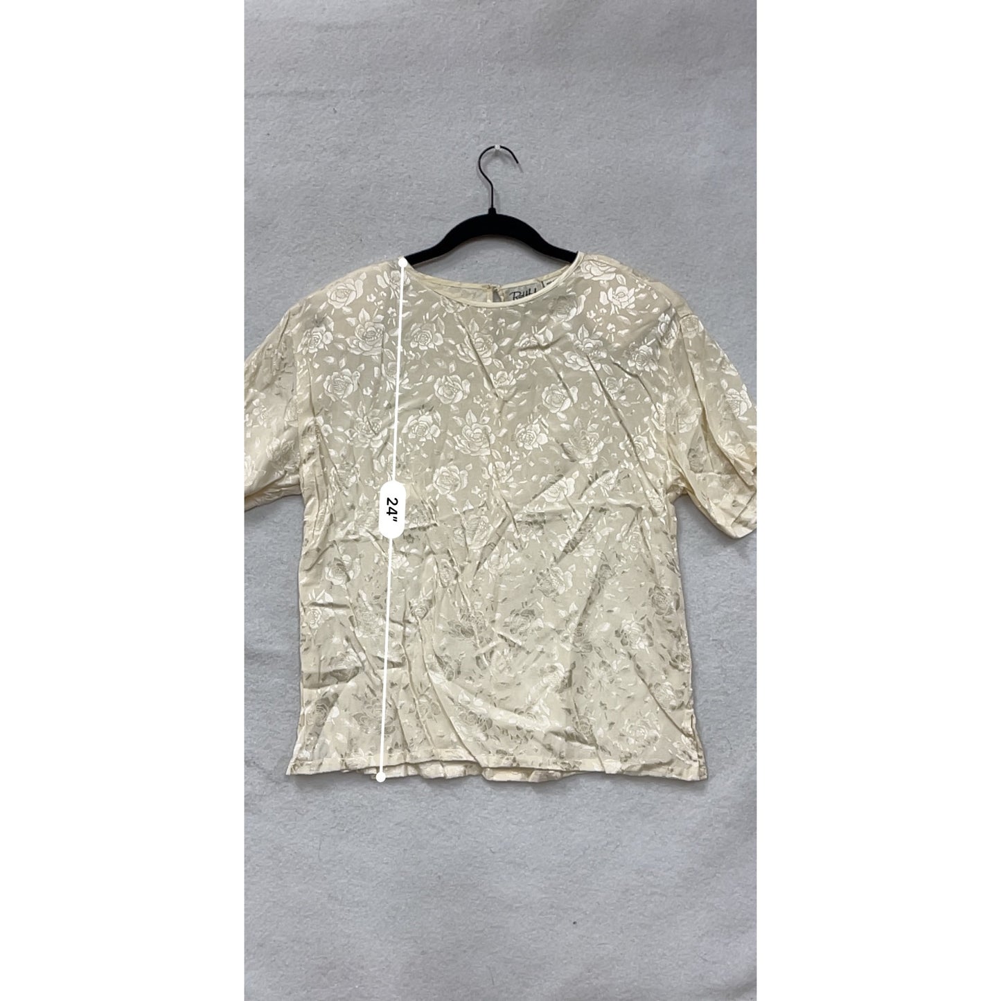 Vintage 80s Red Hot Floral Jacquard Cream Blouse Womens M #8016