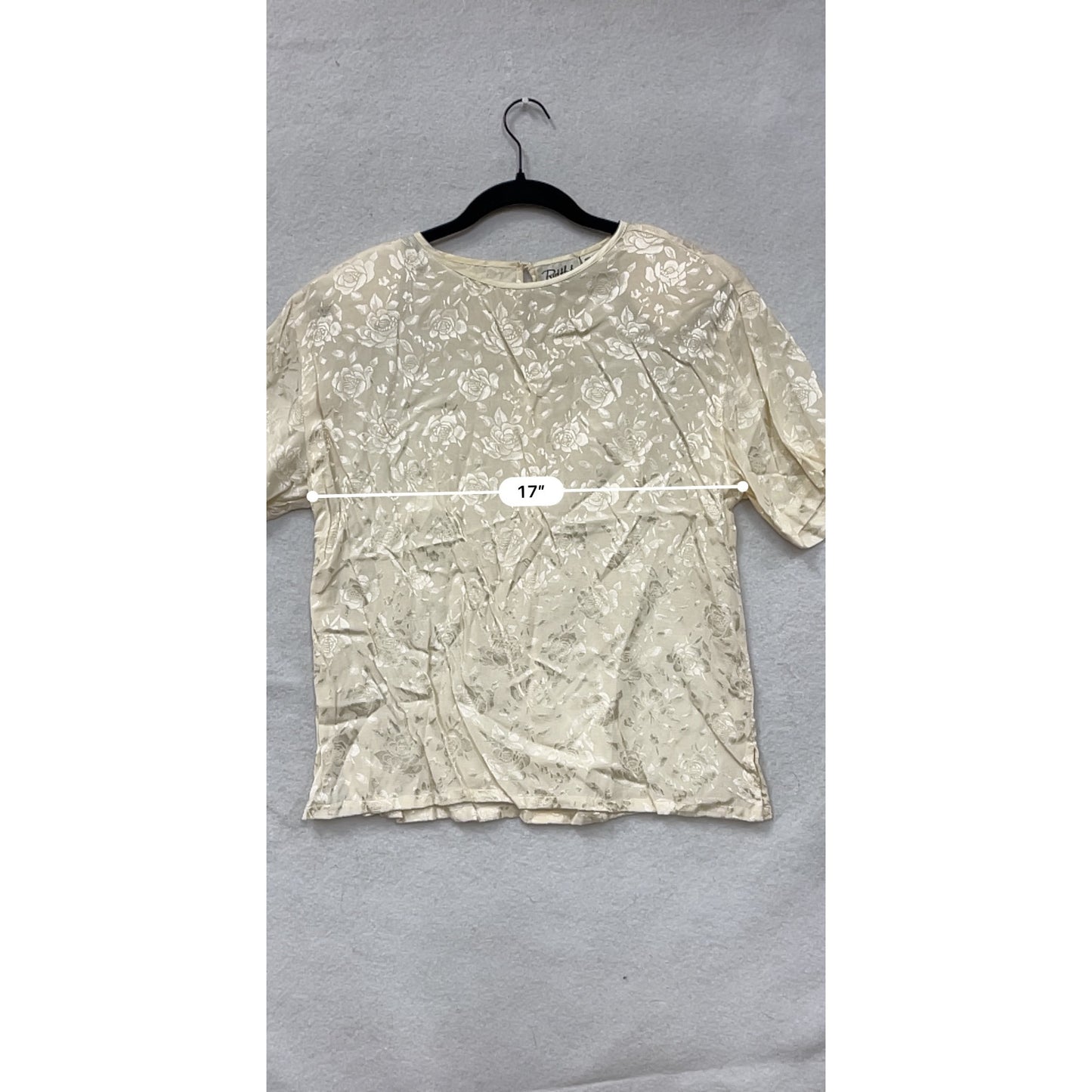 Vintage 80s Red Hot Floral Jacquard Cream Blouse Womens M #8016