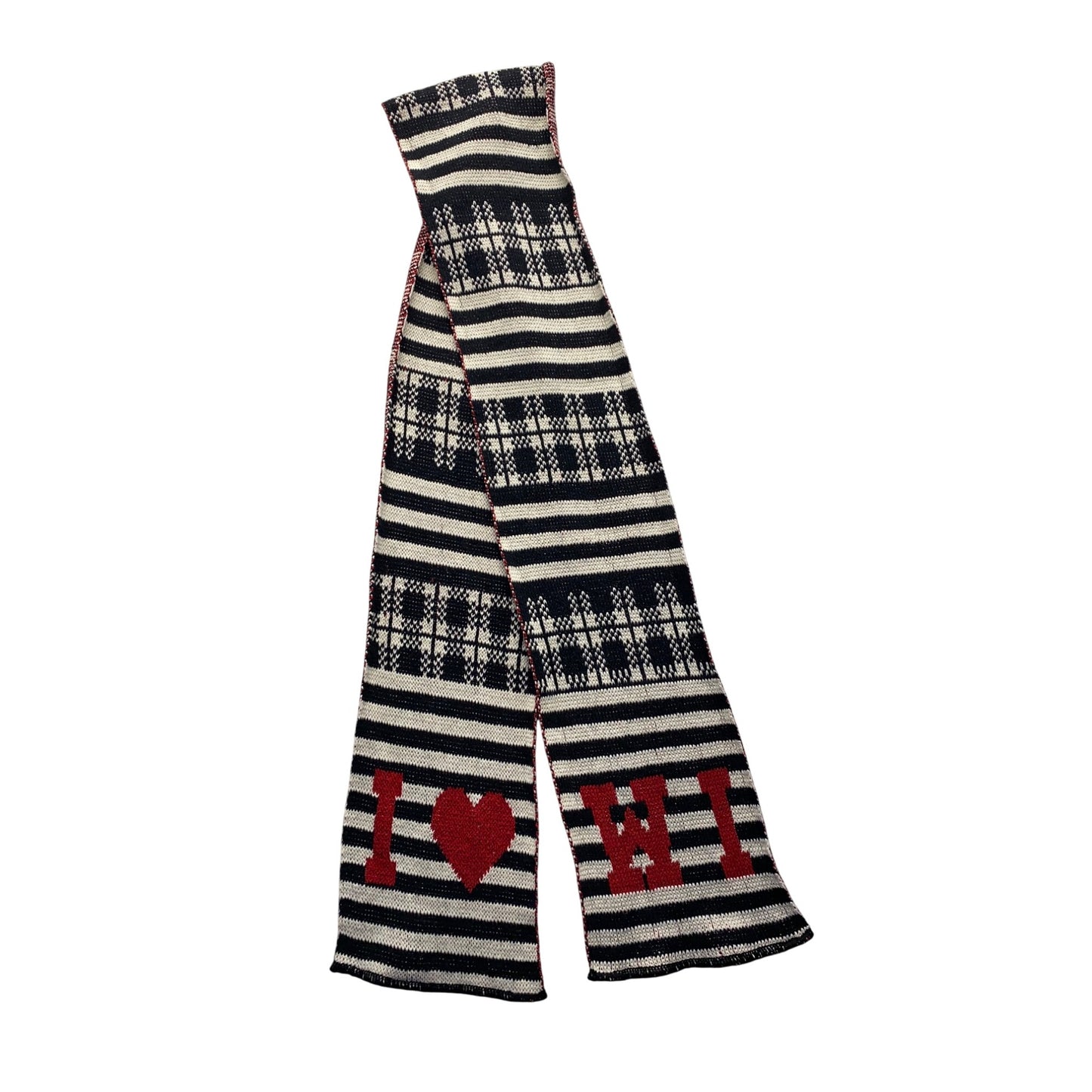 I Love WI Striped Knit Scarf 64" By Green 3 #7057