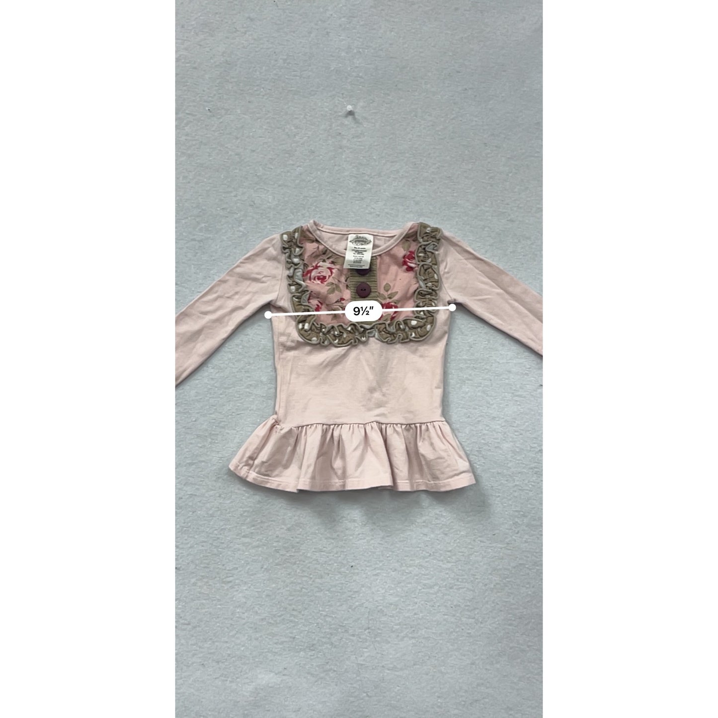 Persnickety Baby Ruffled Peplum Long-Sleeve Top With Floral Detail & Buttons #8601