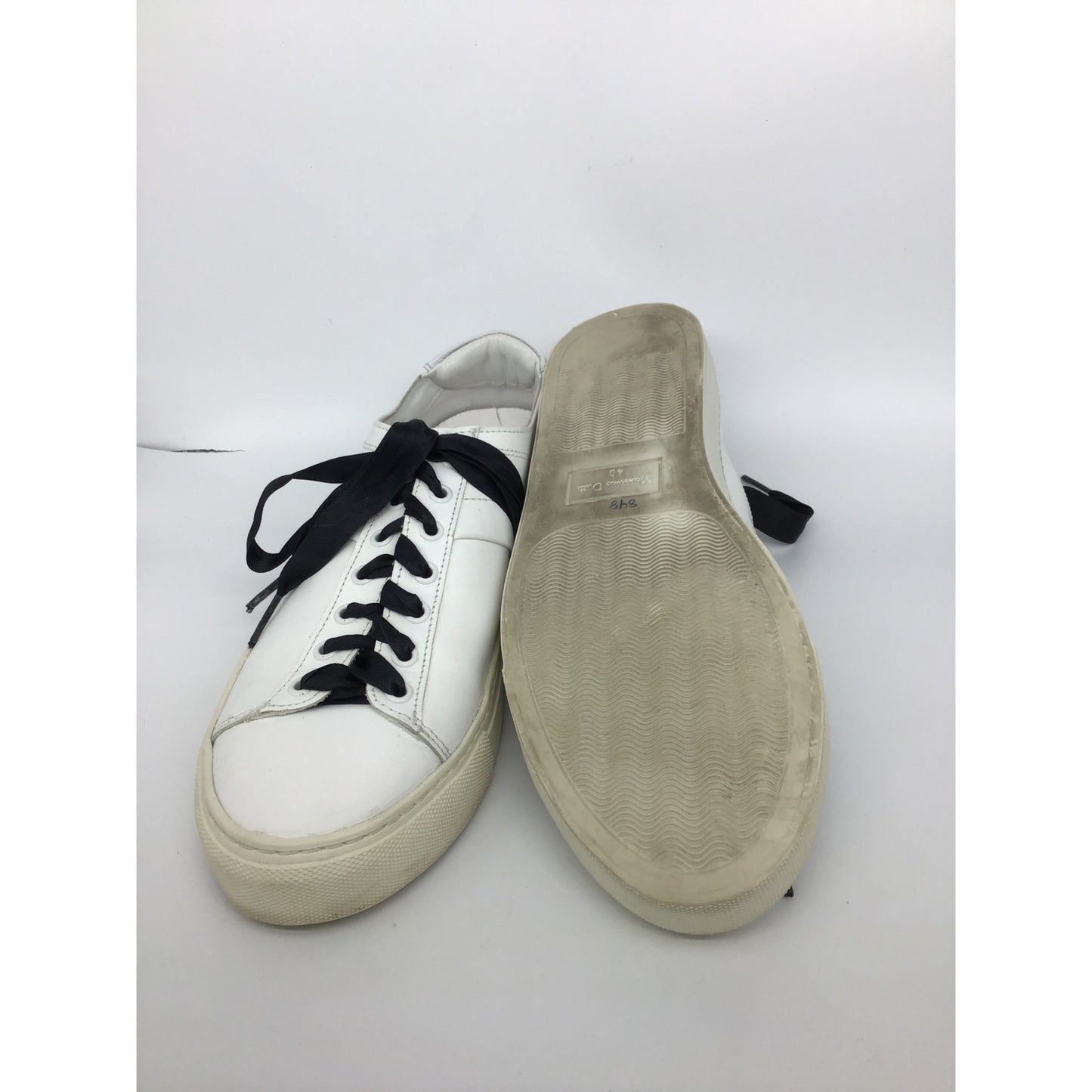 Massimo Dutti White Leather Sneakers With Black Satin Laces Size 40 #202