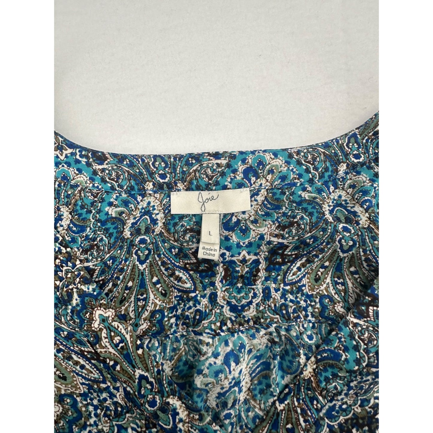 Joie Blue Paisley Print Silk Blouse Size L #6314