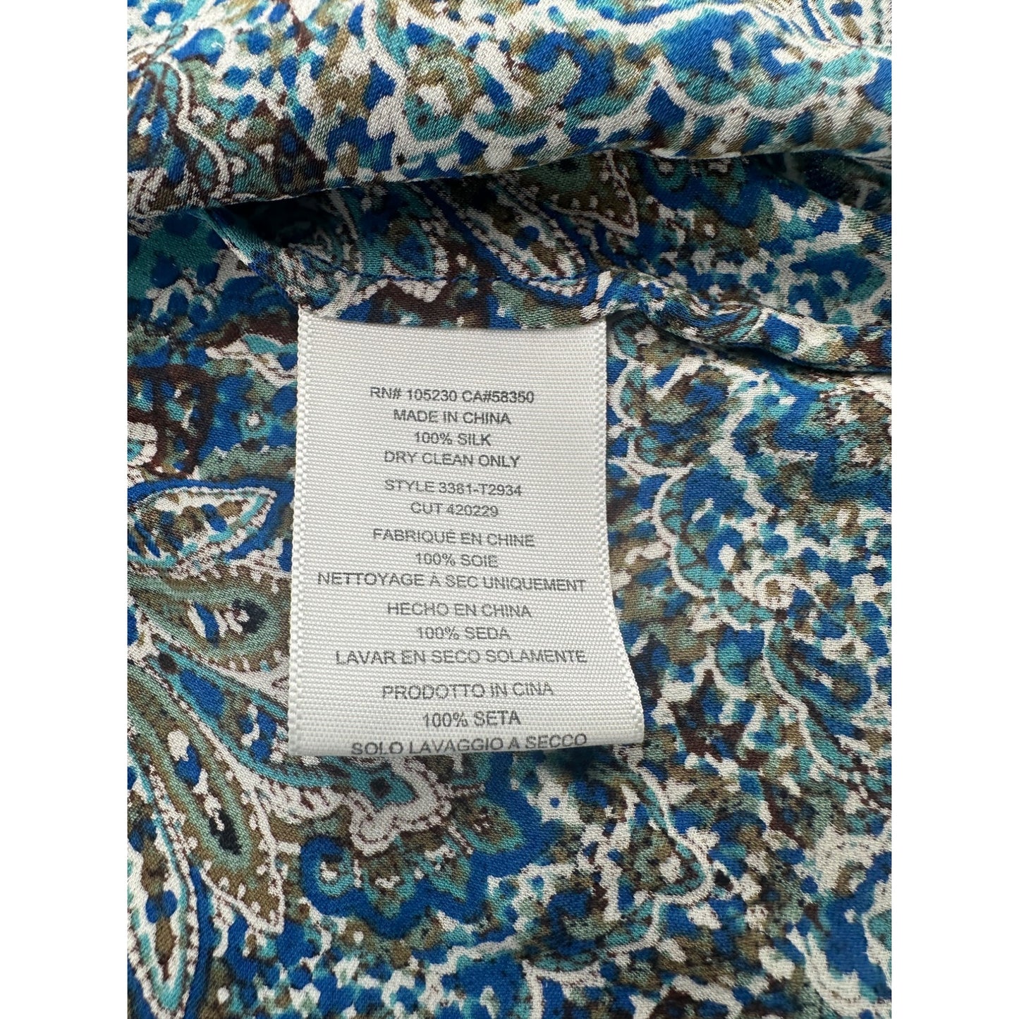 Joie Blue Paisley Print Silk Blouse Size L #6314
