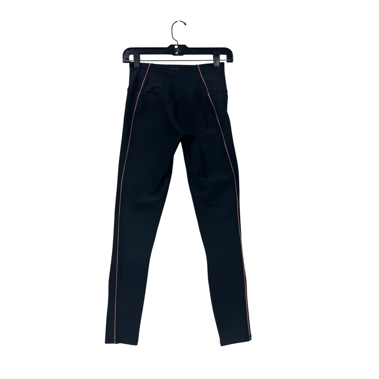 Womens Black High-Waisted Leggings With Peach Side Piping S YPB #6615