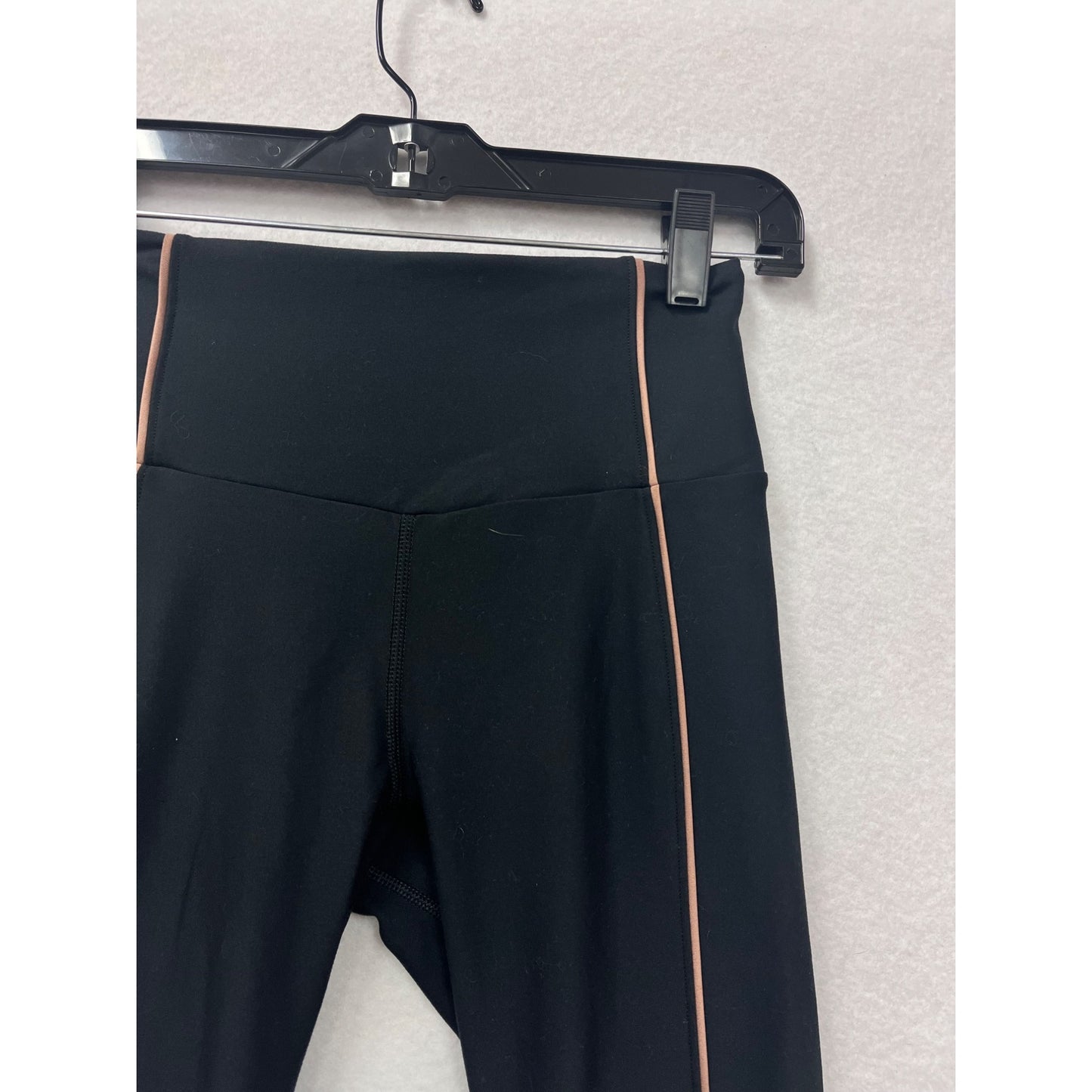 Womens Black High-Waisted Leggings With Peach Side Piping S YPB #6615