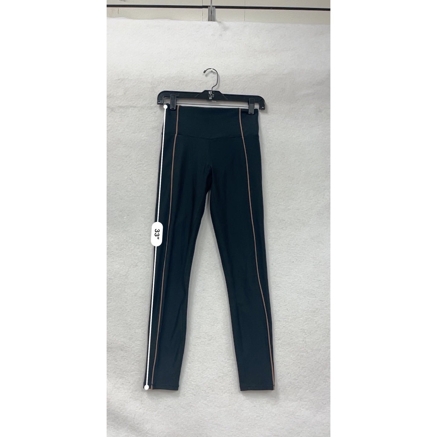 Womens Black High-Waisted Leggings With Peach Side Piping S YPB #6615