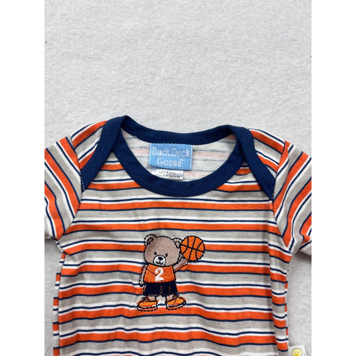 Baby Boy Striped Long Sleeve Bodysuit W/ Basketball Bear Embroidery 0-3M #6462