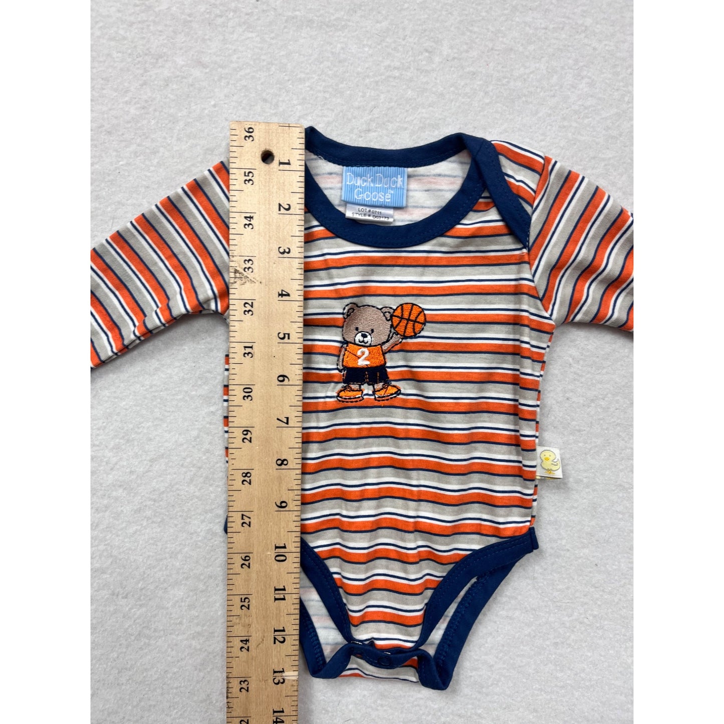 Baby Boy Striped Long Sleeve Bodysuit W/ Basketball Bear Embroidery 0-3M #6462