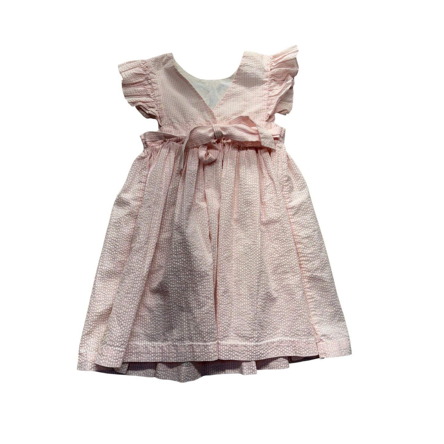 Vintage Pink m Girls Dress With Heart & Flower Embroidery Flutter Sleeves #7540